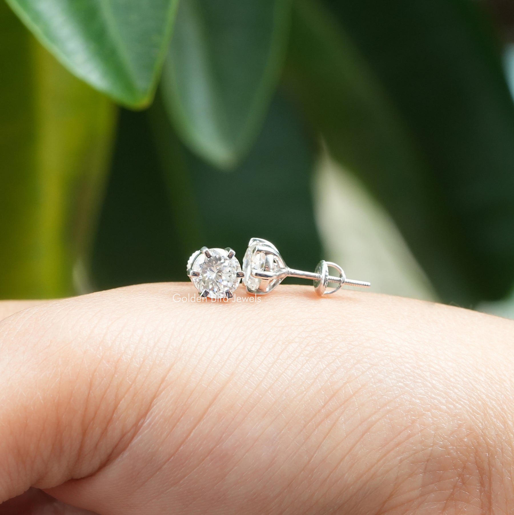 Pair Of Solid Gold Moissanite Stud Wedding Earrings