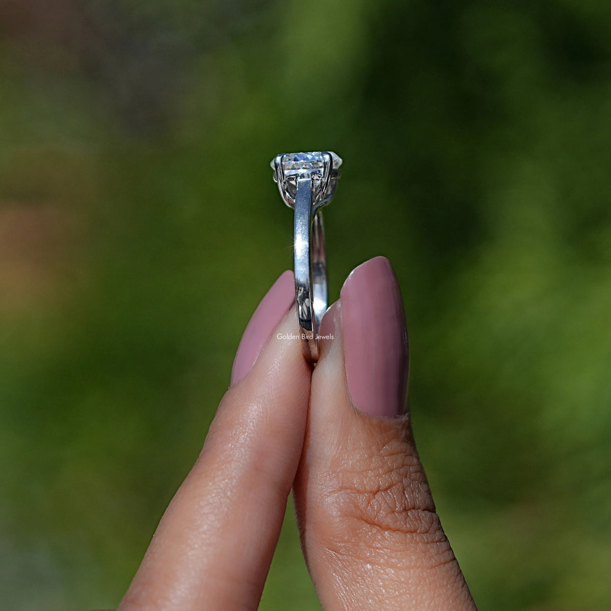 Side View of Portuguese Cut Moissanite Solitaire Ring