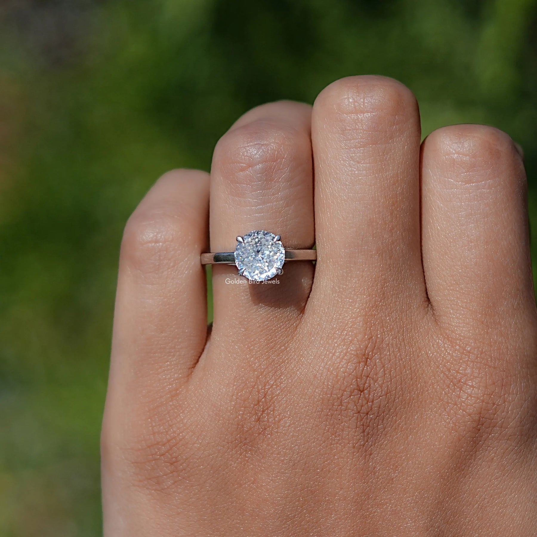 Close view of Portuguese cut Moissanite Ring