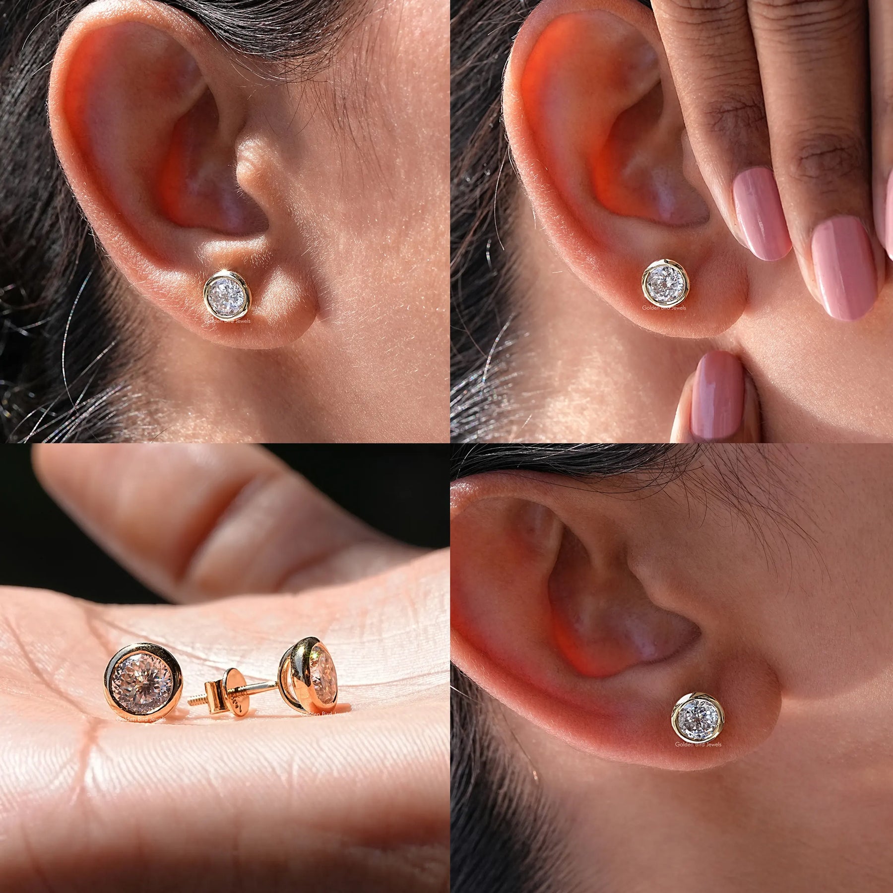 4 pics in different types of stud earrings