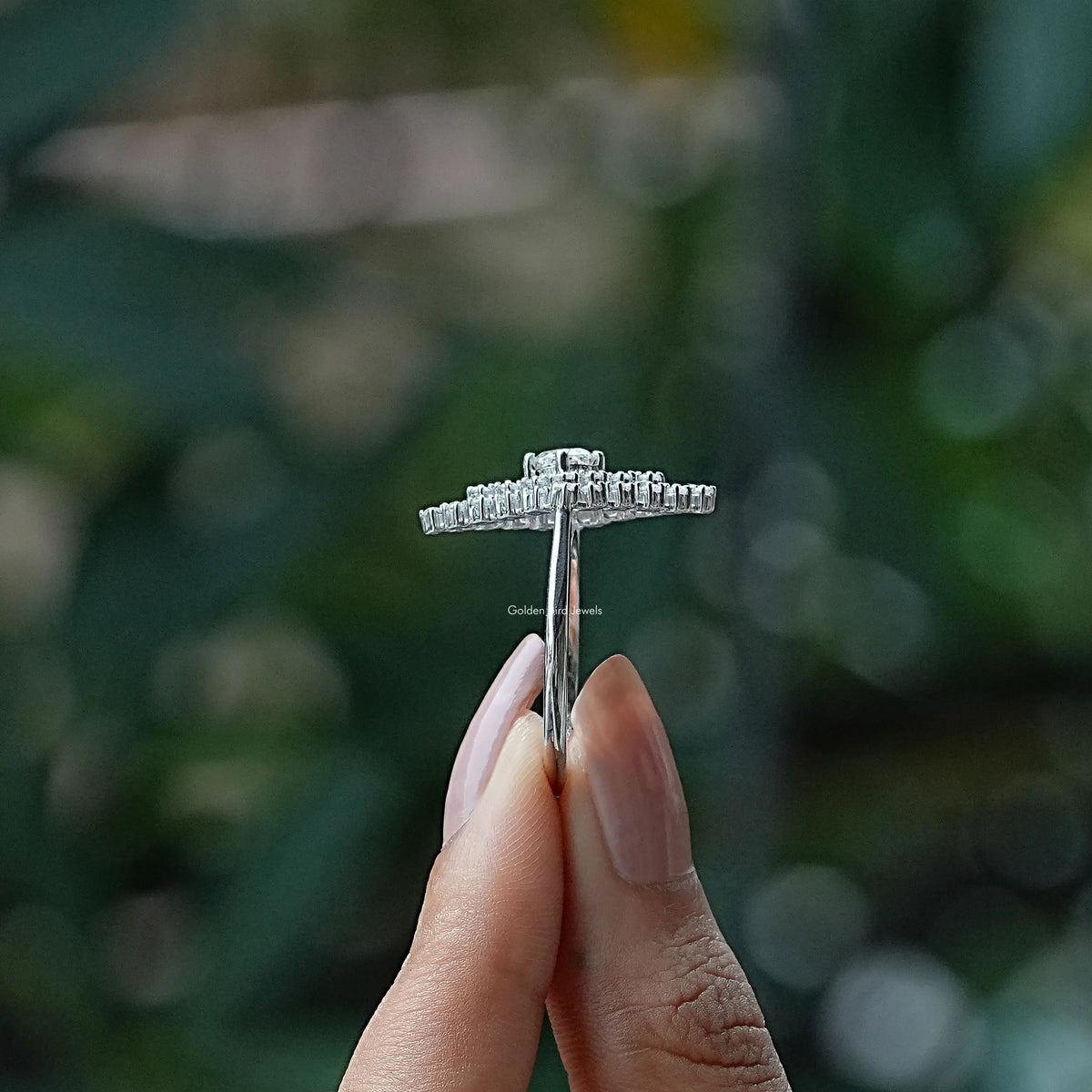 Portuguese Cut Moissanite Wedding Ring