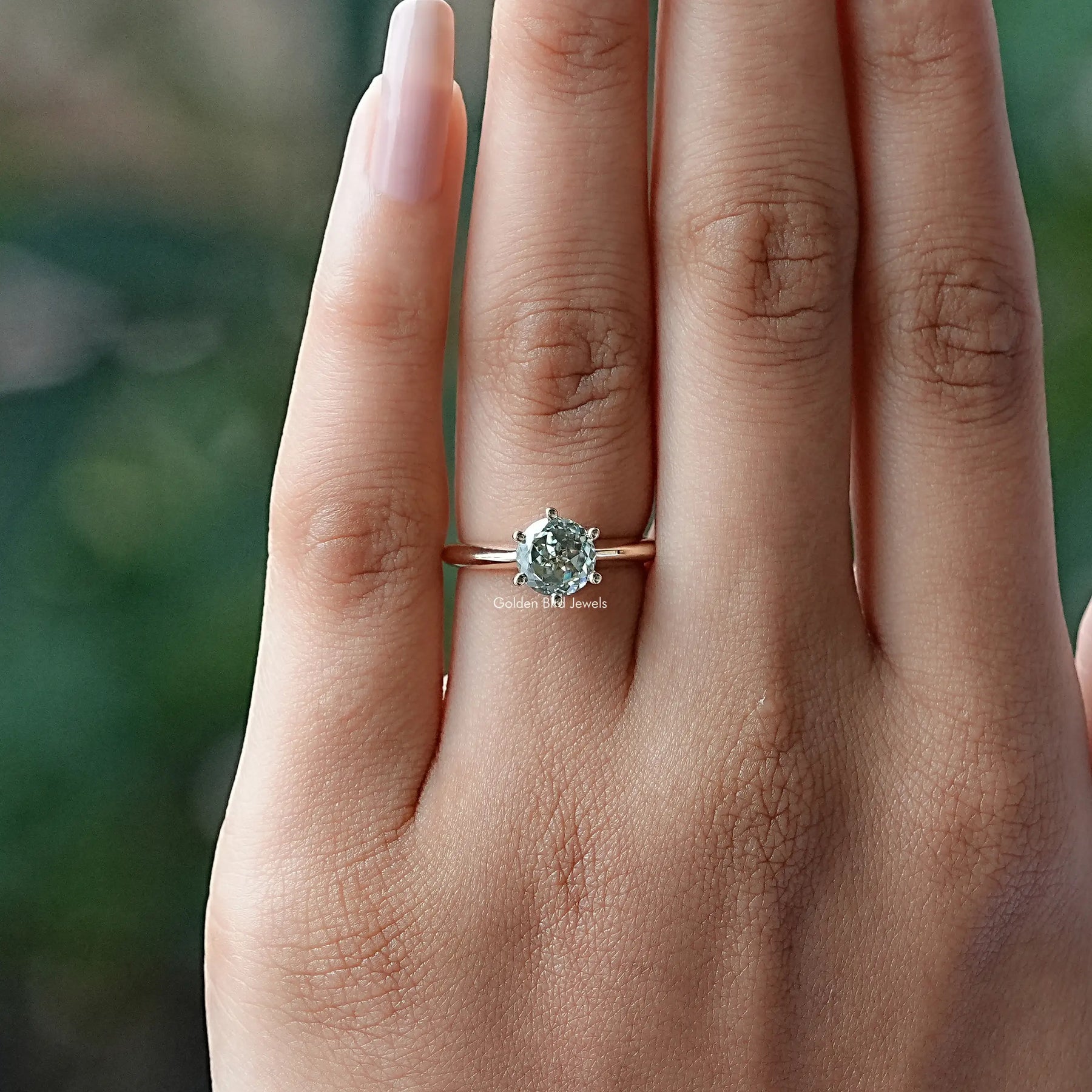 Detailed View Of Portuguese Round Cut Solitaire Ring In Yellow Gold