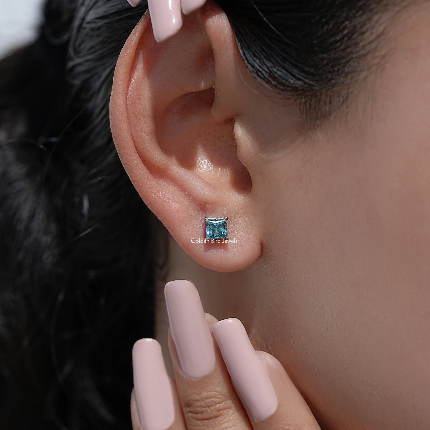 Princess Cut Moissanite Gemstone Screw Back Earrings