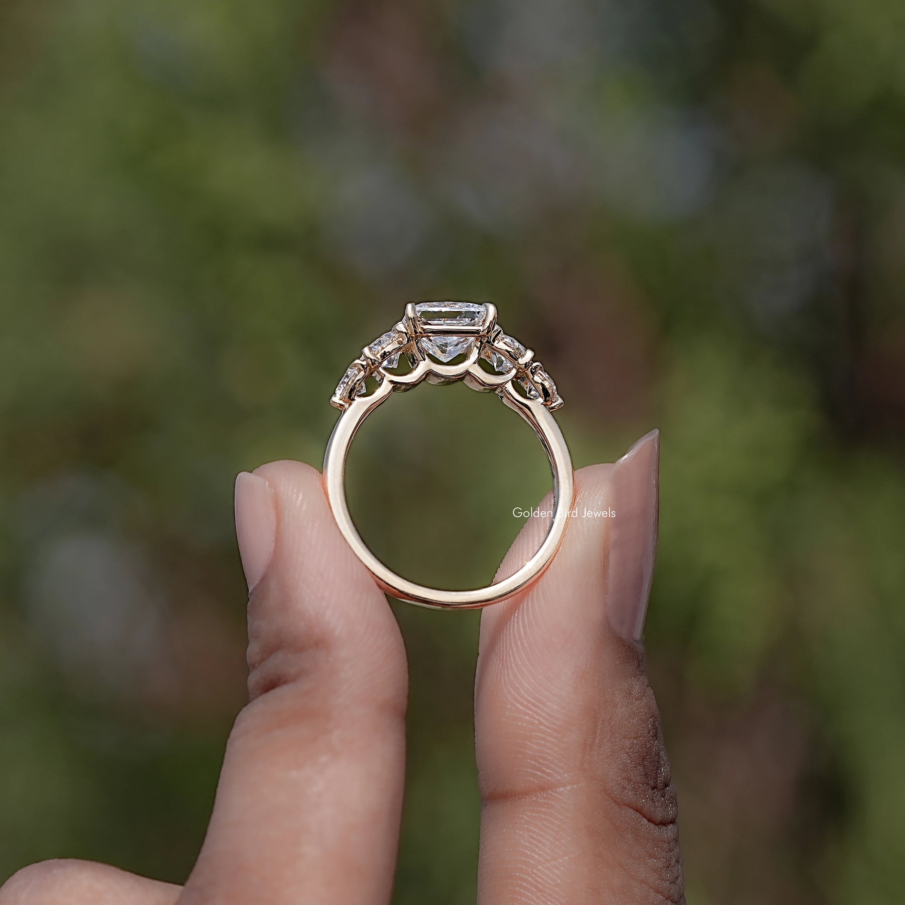 Back view of Princess Lab Diamond Five Stone Engagement Ring