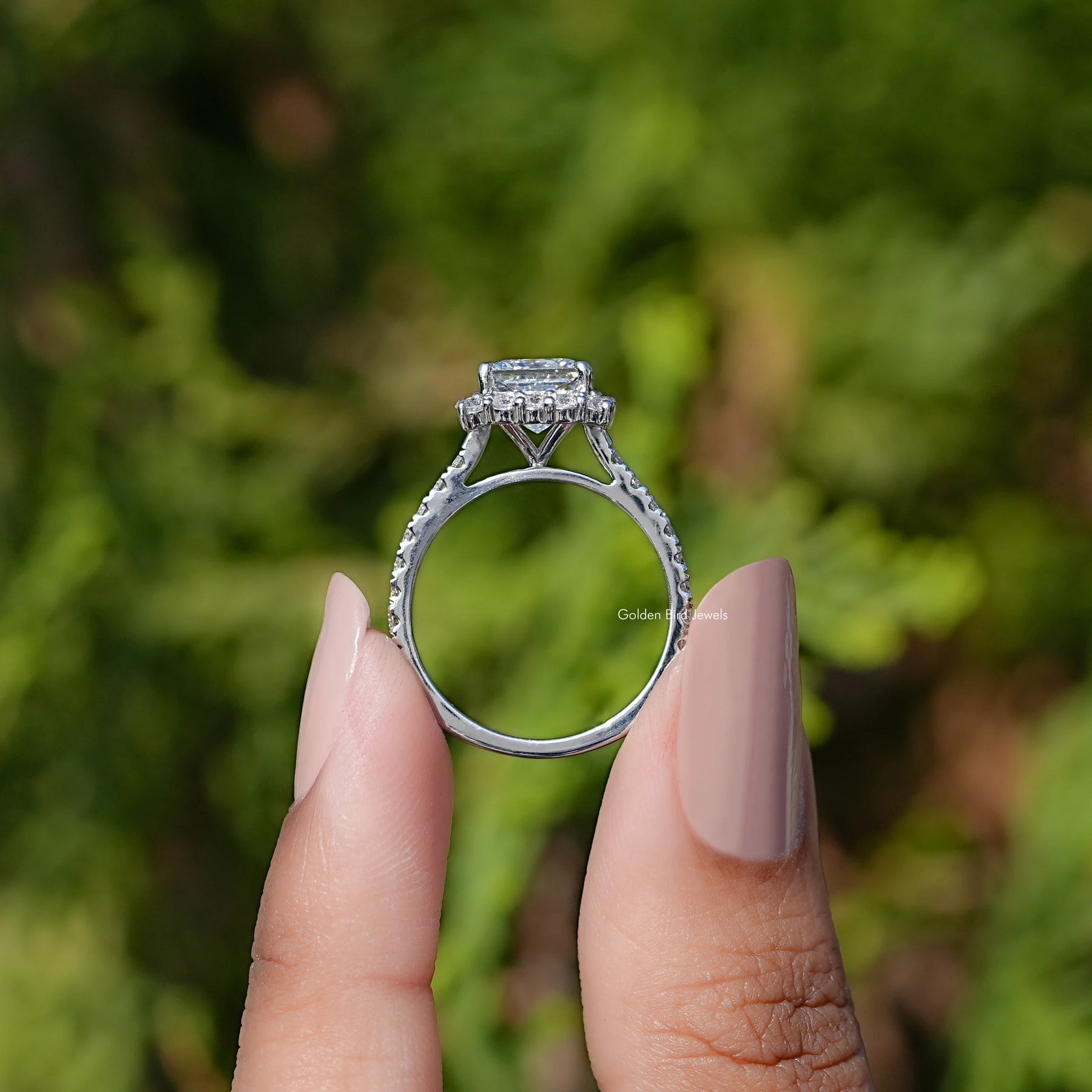 Princess Cut Lab Diamond Halo Accent Ring