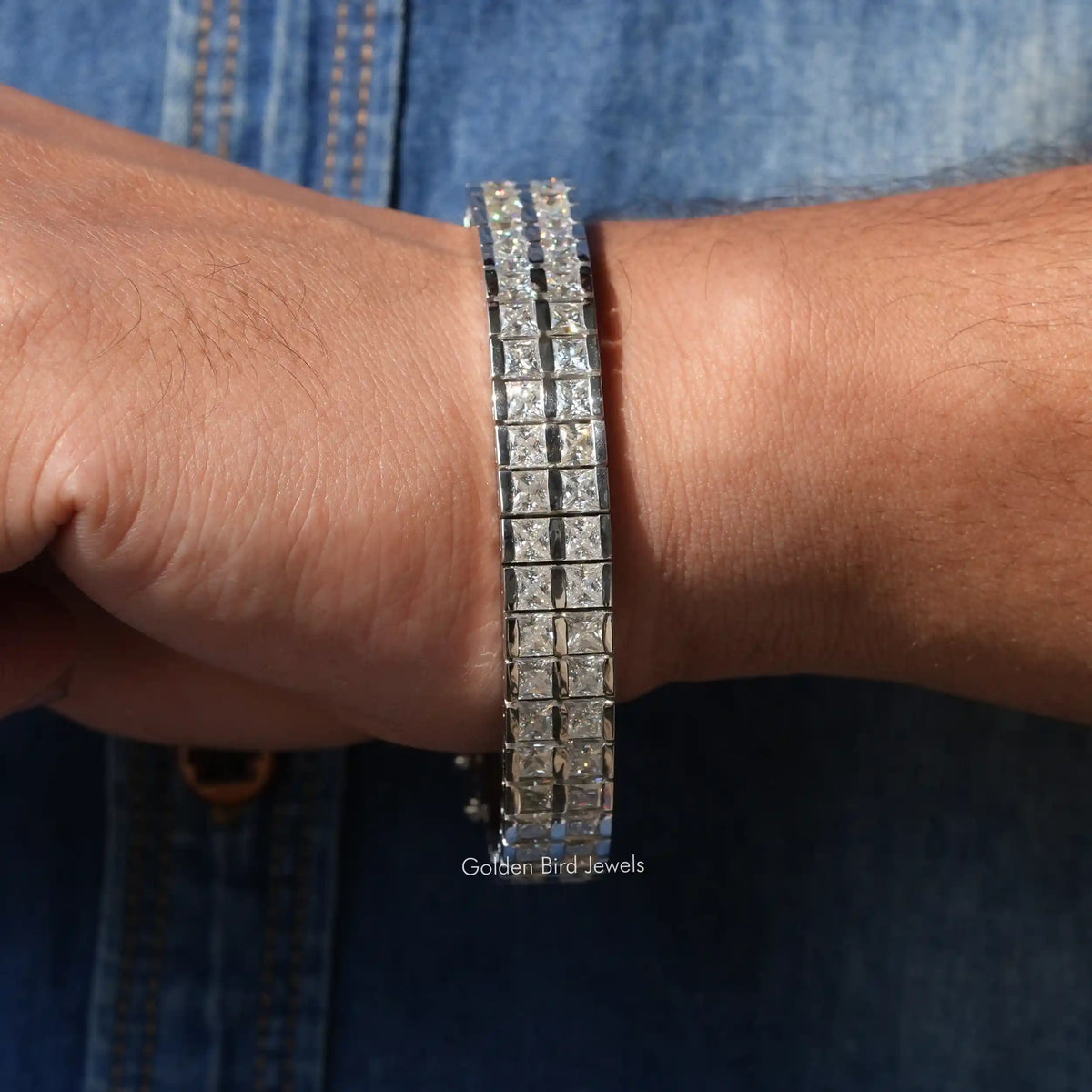 Princess Cut Moissanite Tennis Men's Bracelet