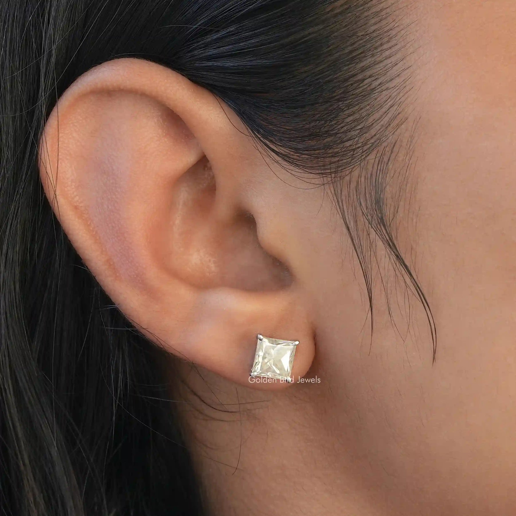 Moissanite halo earrings in white gold