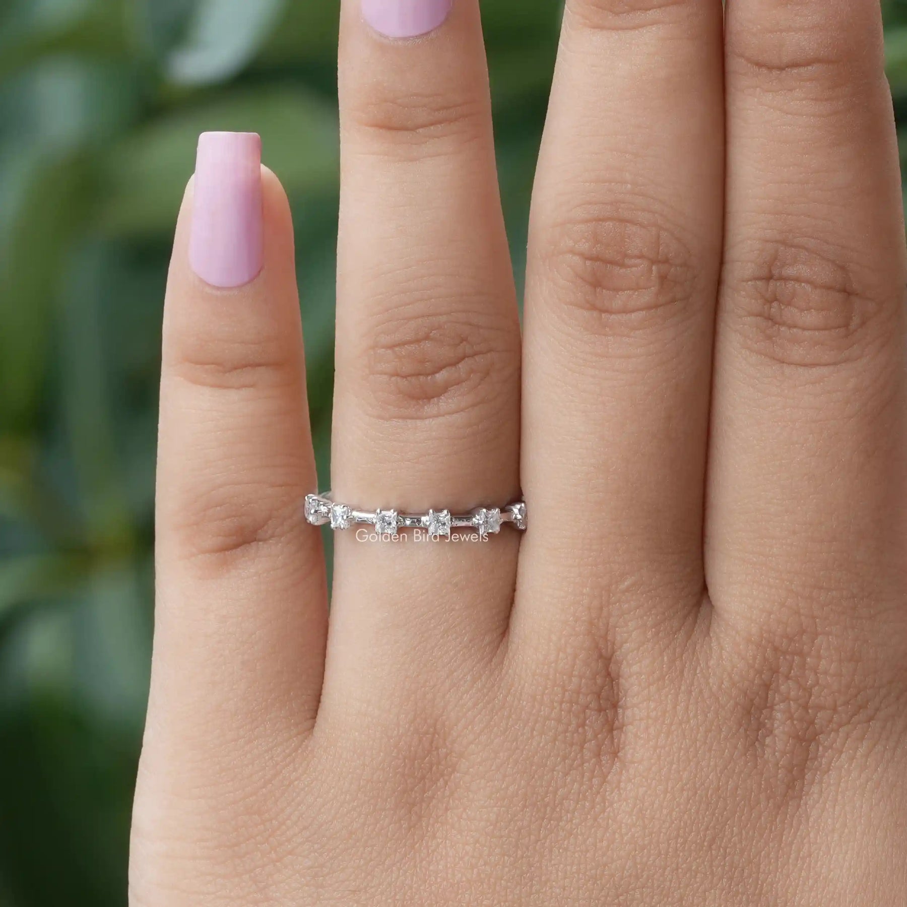 View Princess Cut Half Eternity Wedding Band In White Gold