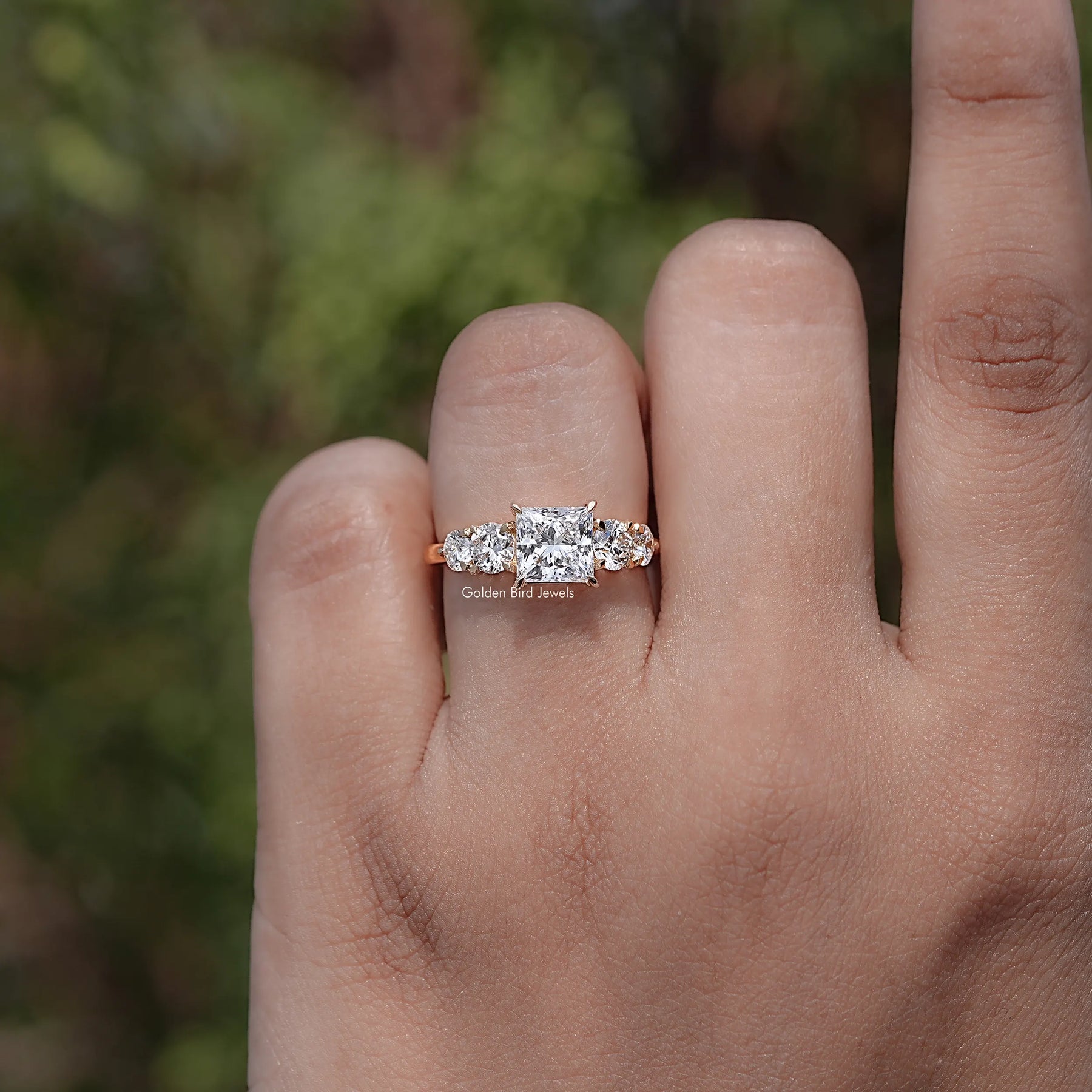 Front view of Princess Lab Diamond Five Stone Ring