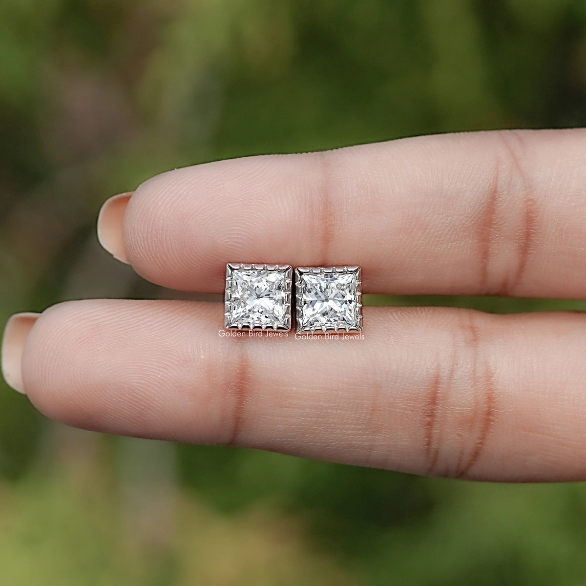Princess Cut Lab Diamond Milgrain Stud Earrings