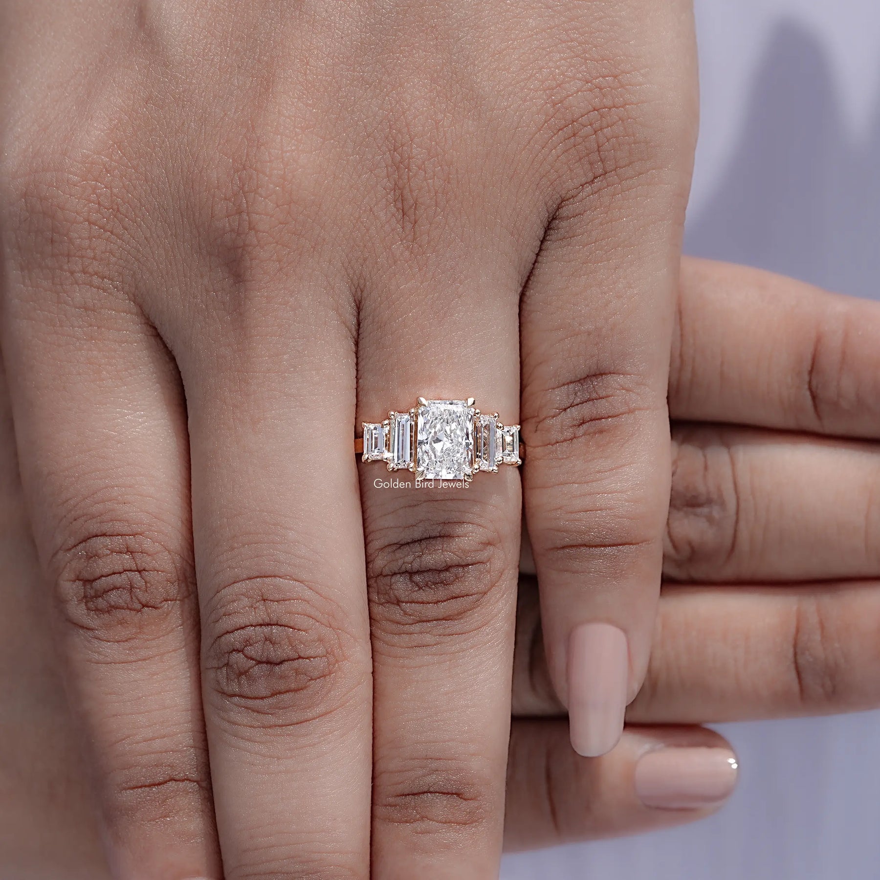 Detailed view of Radiant And Baguette Diamond Five Stone Ring