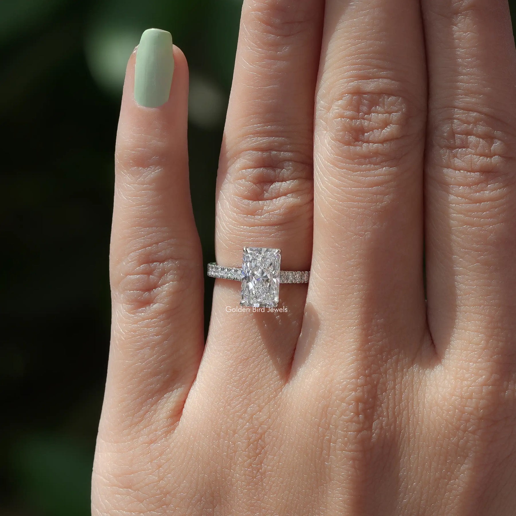 View of Radiant Cut Diamond Lab Grown Ring In White Gold