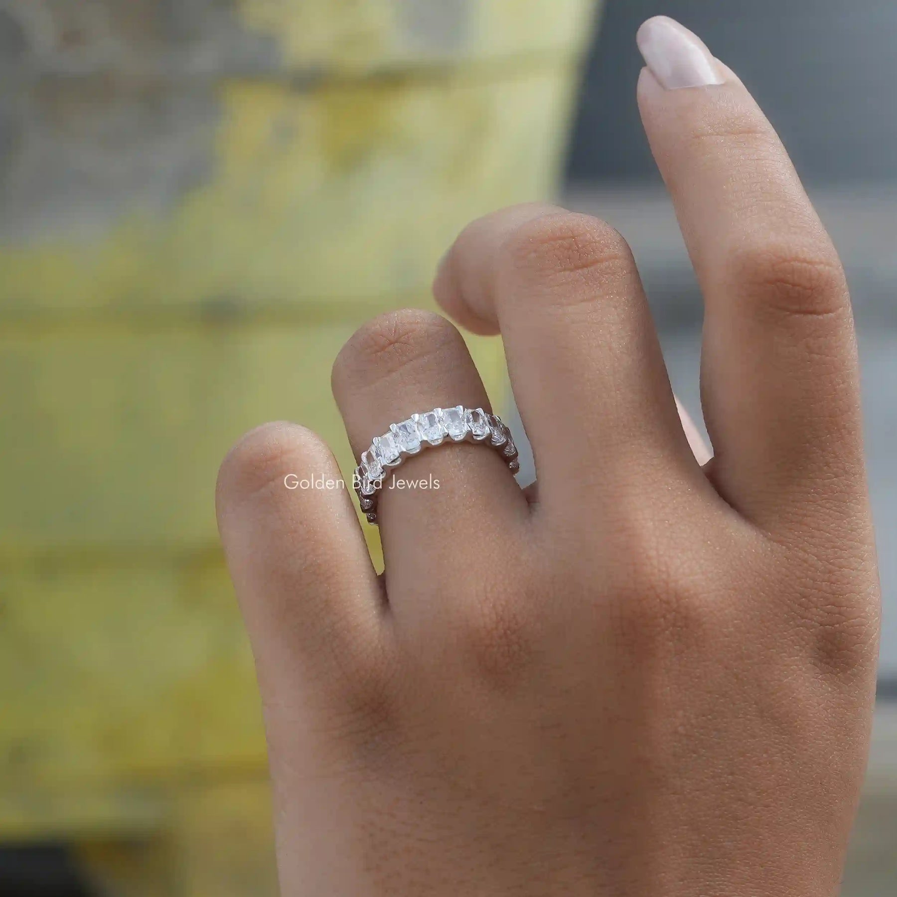 View of Radiant Cut Diamond Engagement Ring In Finger