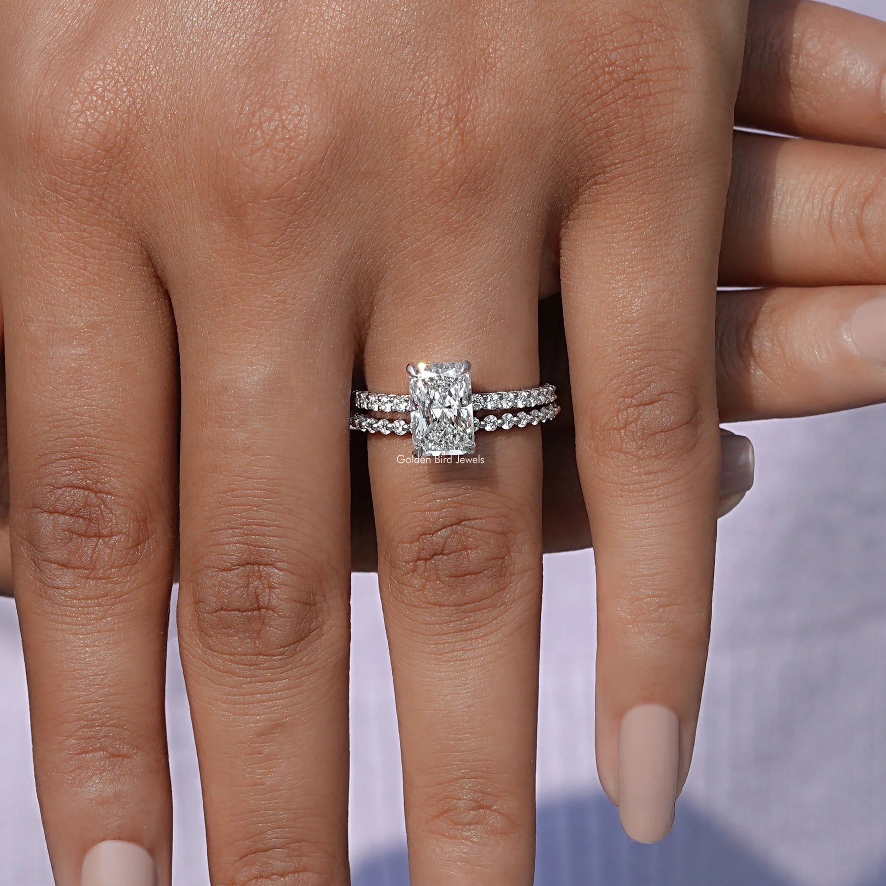View A Radiant Cut Diamond Bridal Ring In White Gold