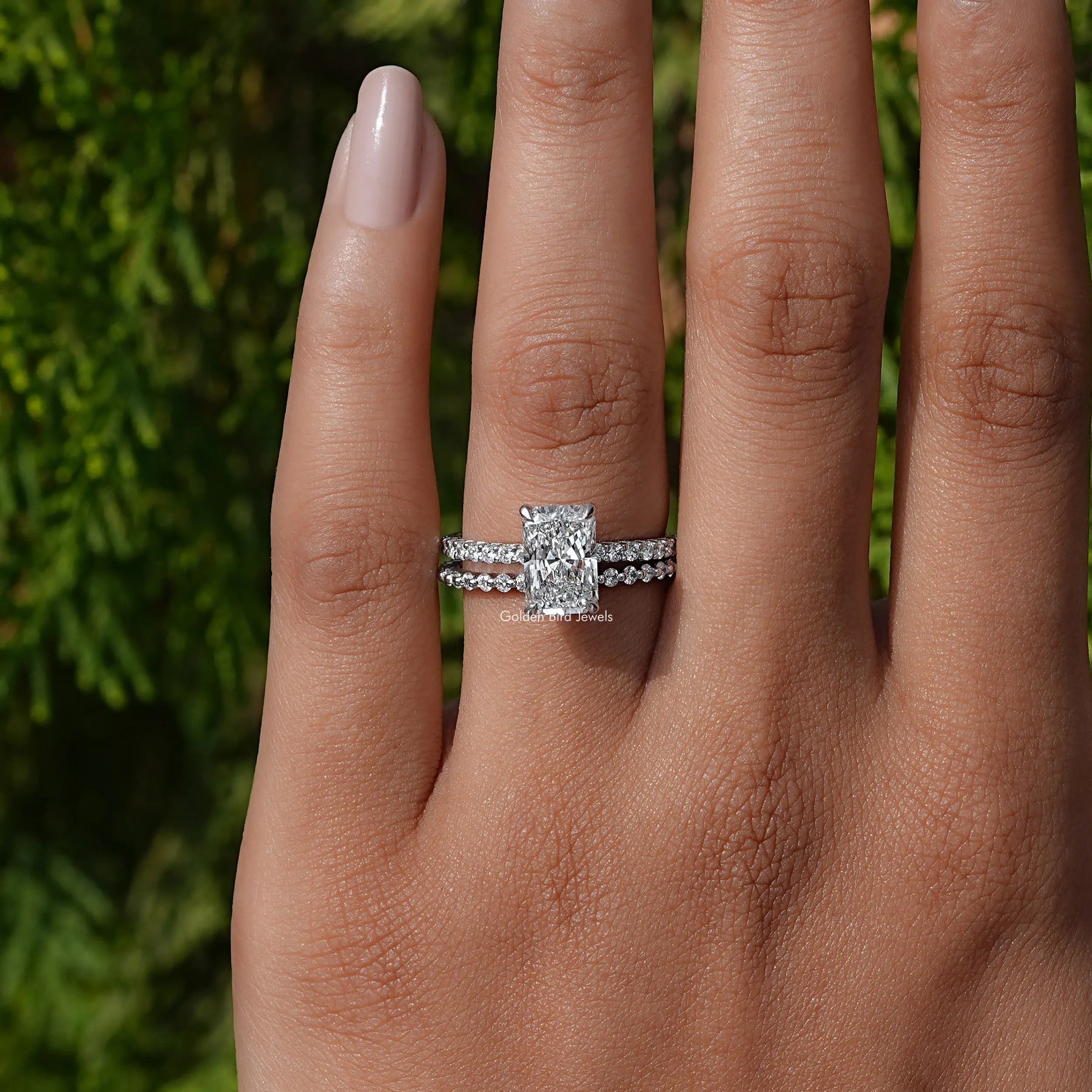 Detailed View A Radiant Cut Diamond Bridal Ring Set
