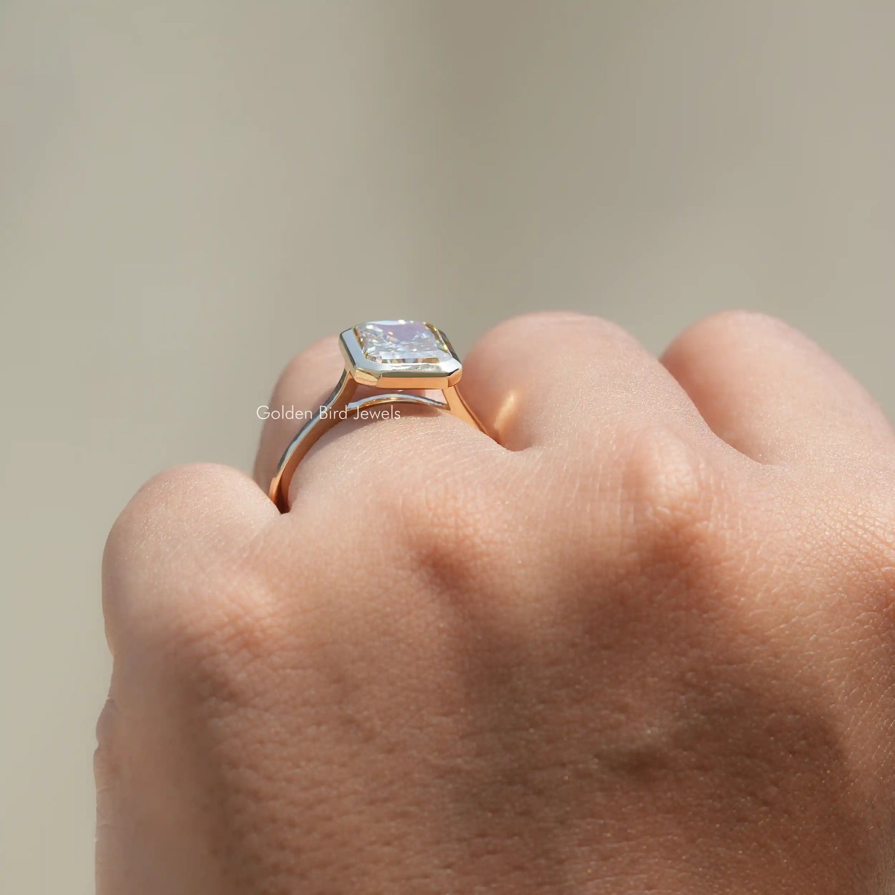 View of Radiant Cut Moissanite Solitaire Ring In Finger
