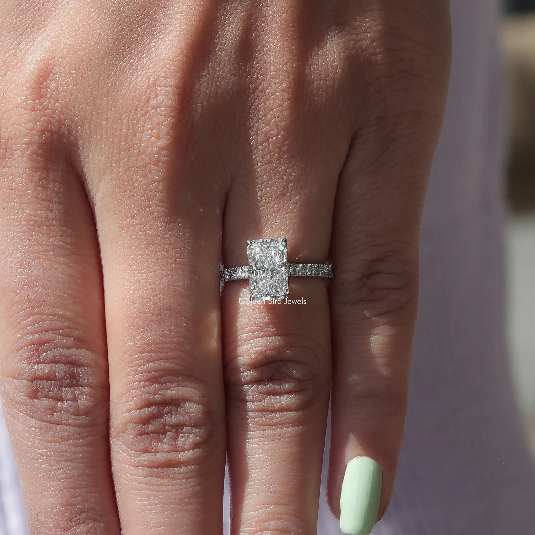 Detailed View Of Lab Grown Radiant Cut Solitaire Ring In White Gold