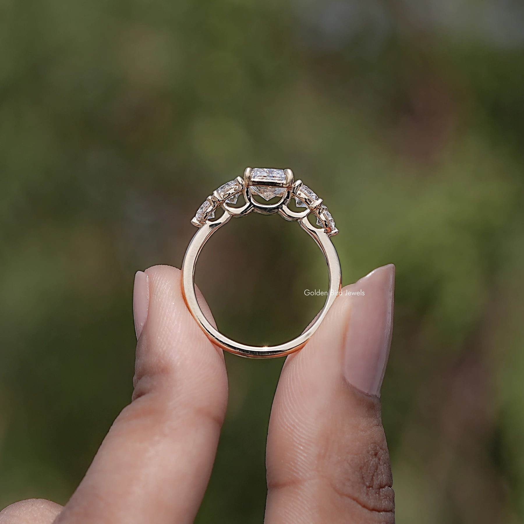 Back view of Radiant Lab Diamond Five Stone Ring