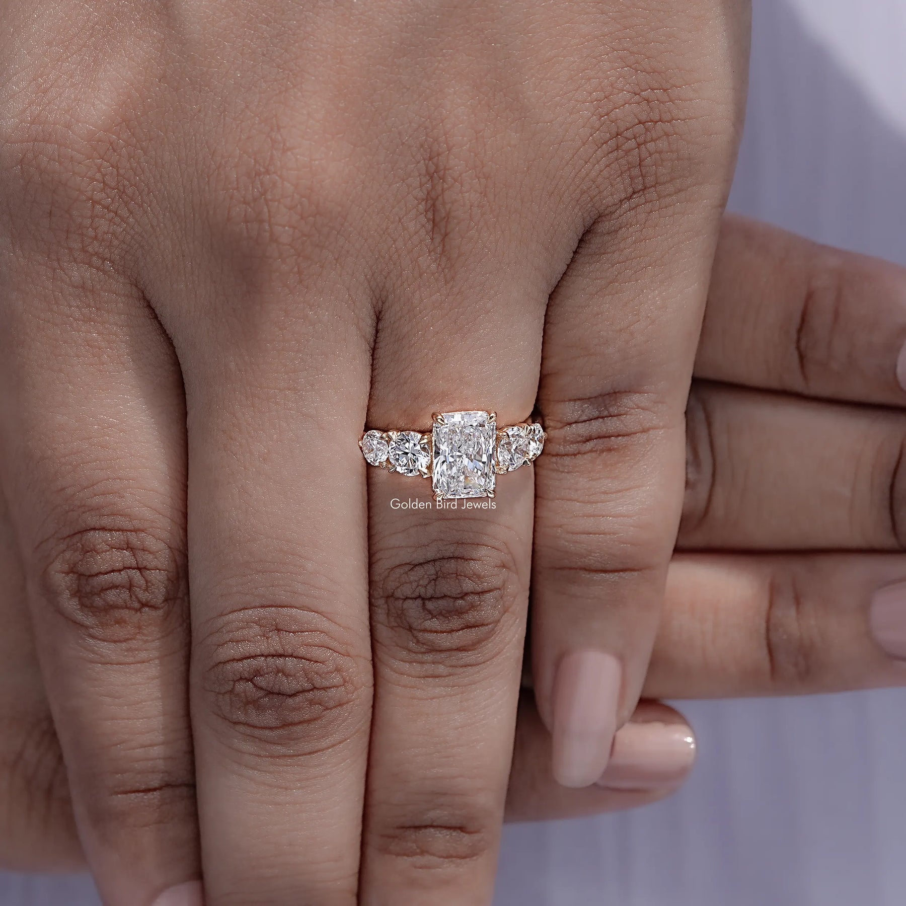 Top view of Radiant Lab Diamond Five Stone Engagement Ring