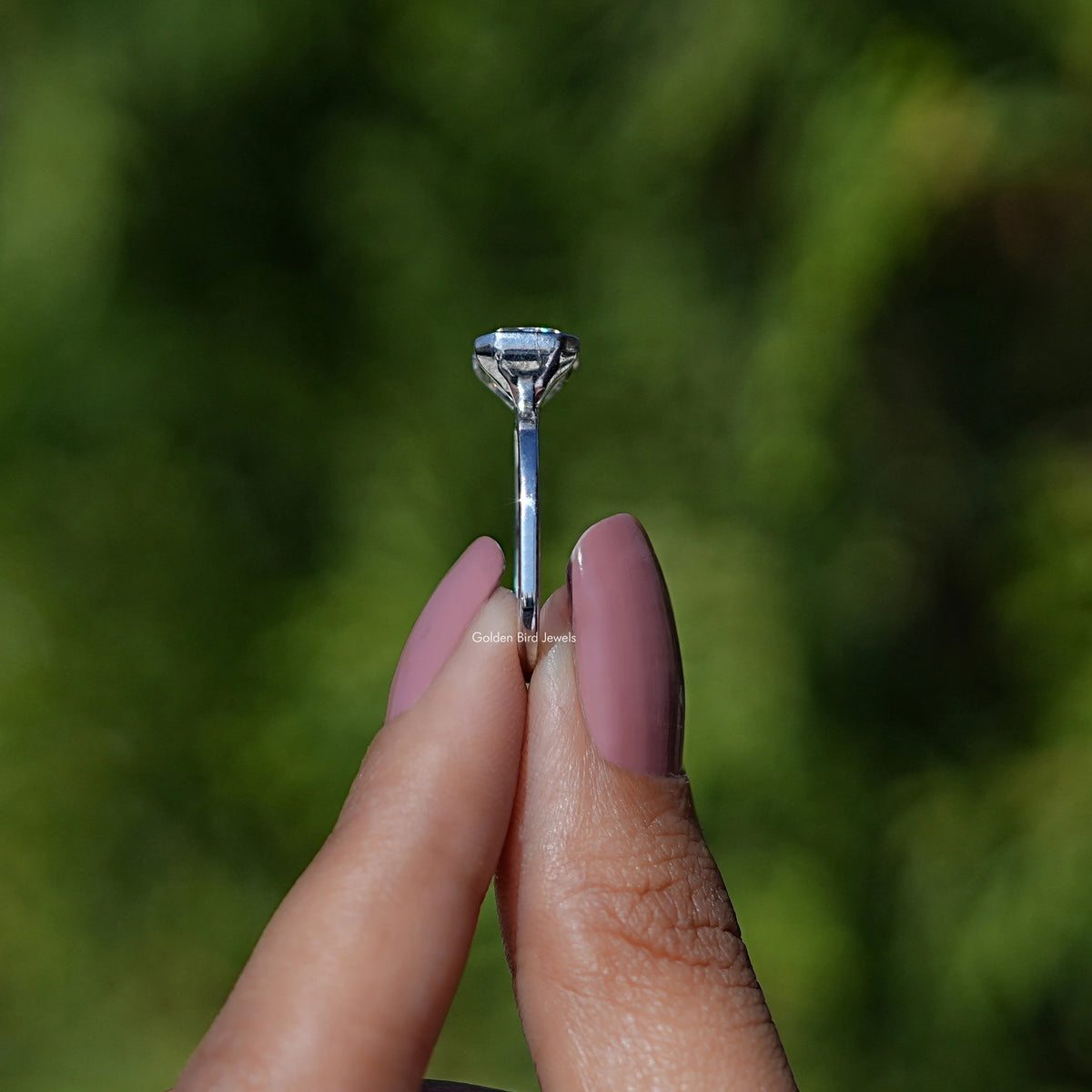 Side View of Radiant Cut Moissanite Solitaire Ring