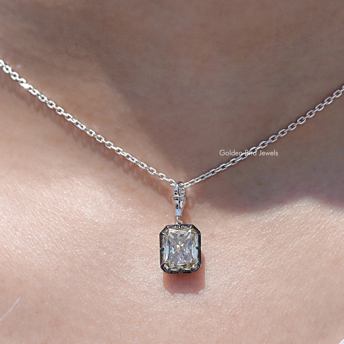 Yellow Radiant Moissanite Solitaire Pendant