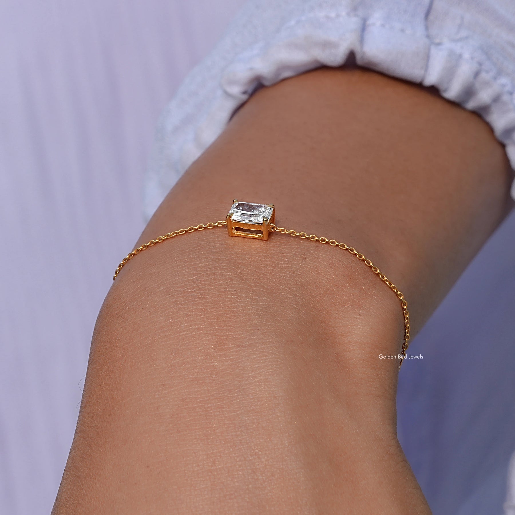 Close view of diamond chain bracelet in secure setting