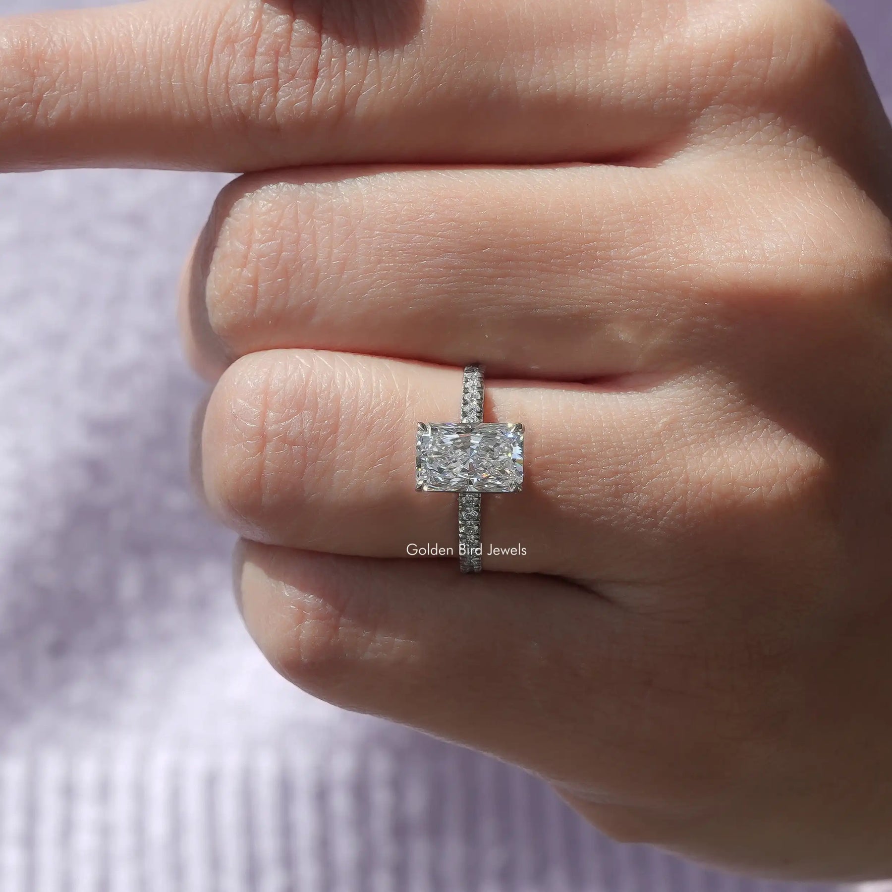 View of Radiant Cut Solitaire Accent Ring In finger