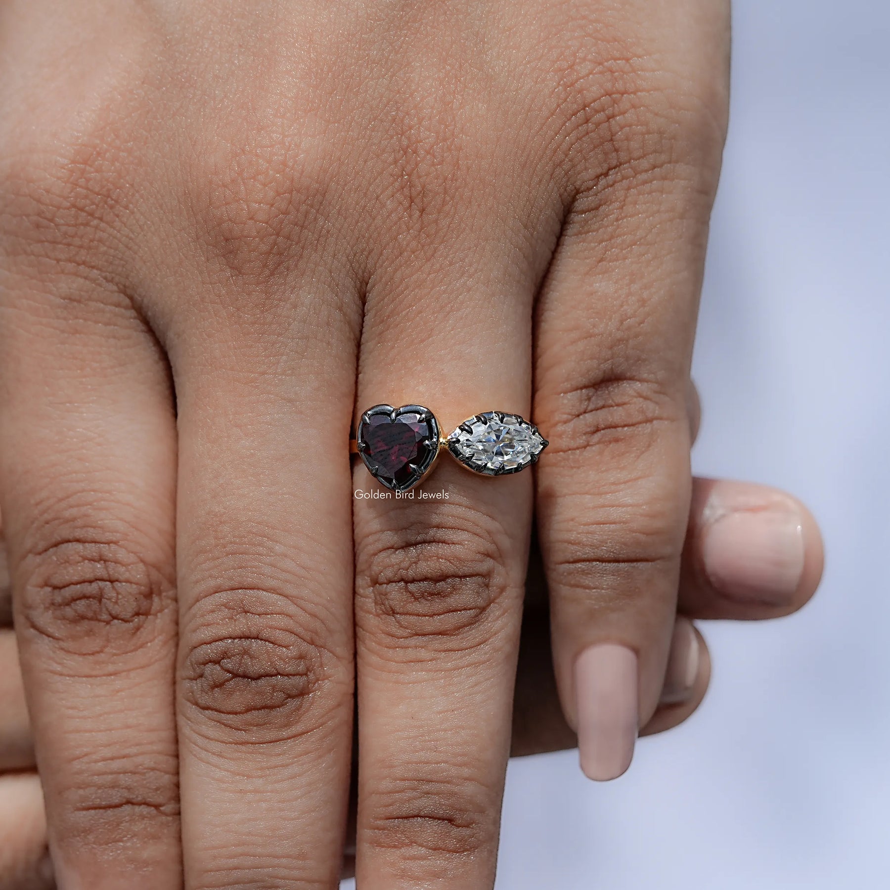 Heart Shaped Gemstone Two Stone Ring