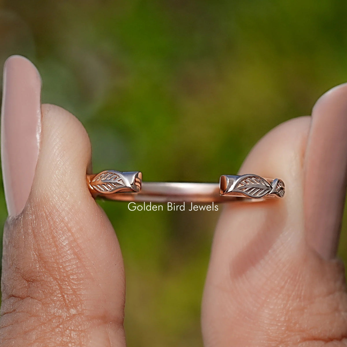 Rose Gold Leaf Style Open Cuff Wedding Band