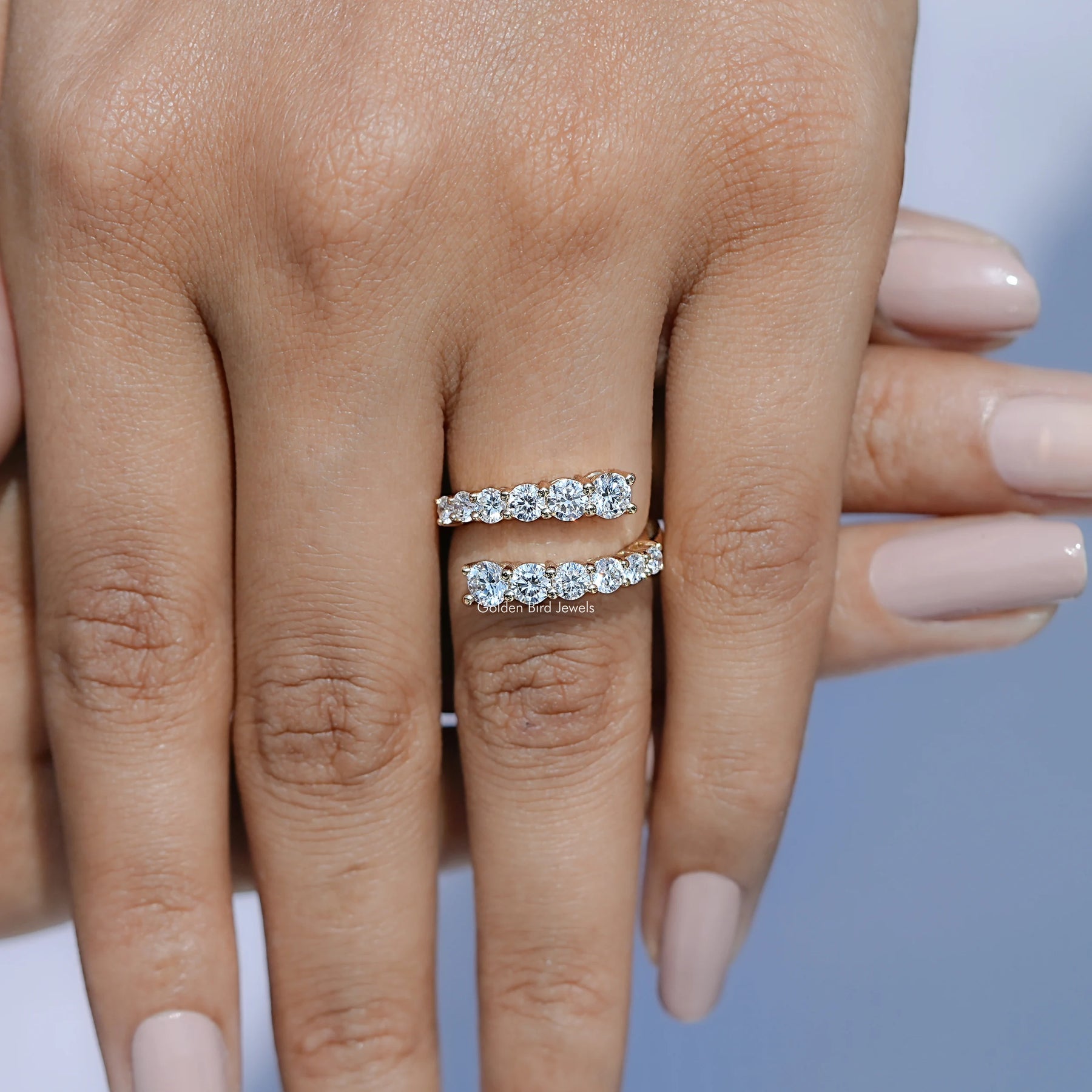 Round Cut Lab Diamond Bypass Wedding Band