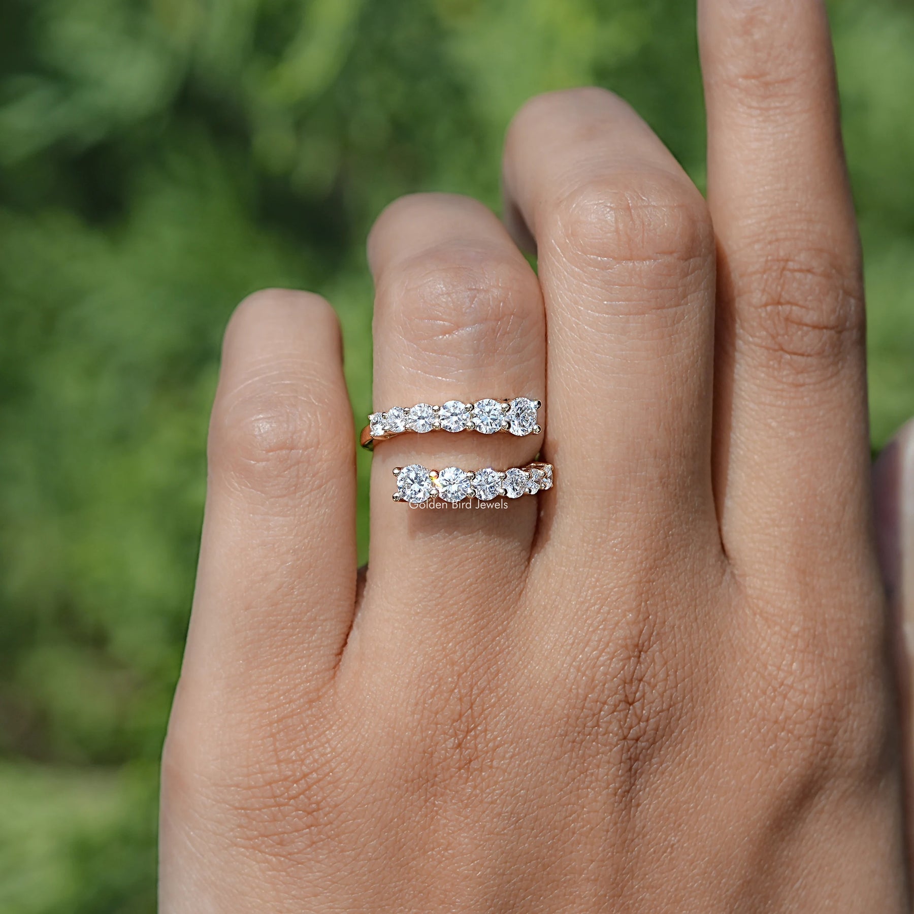 Round Cut Lab Diamond Bypass Wedding Band