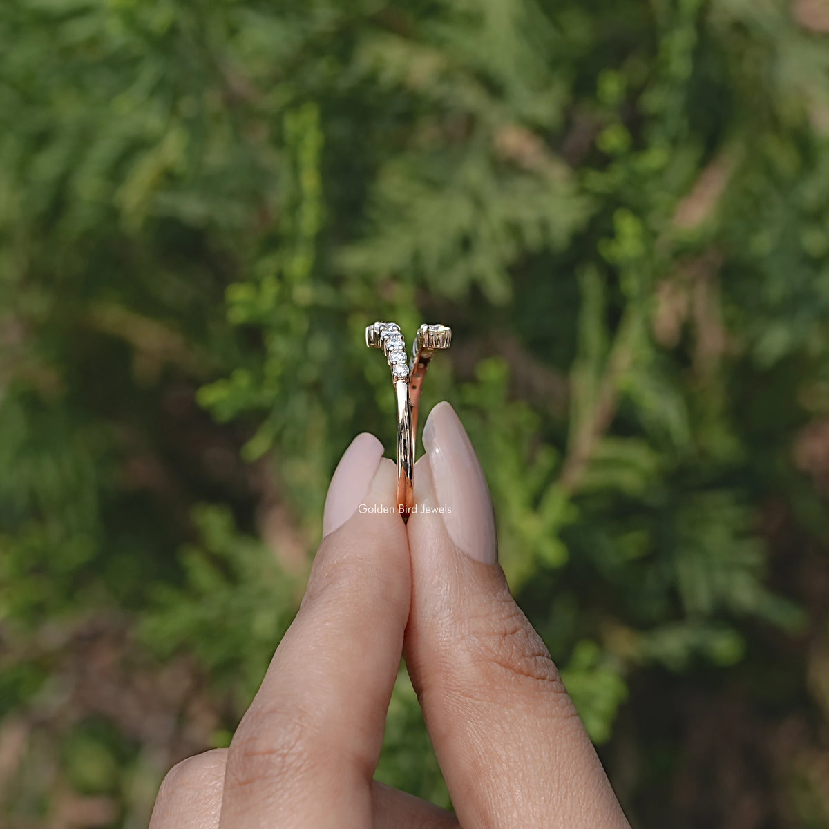 Side View of Round Cut Moissanite Open Wrap Bypass Ring