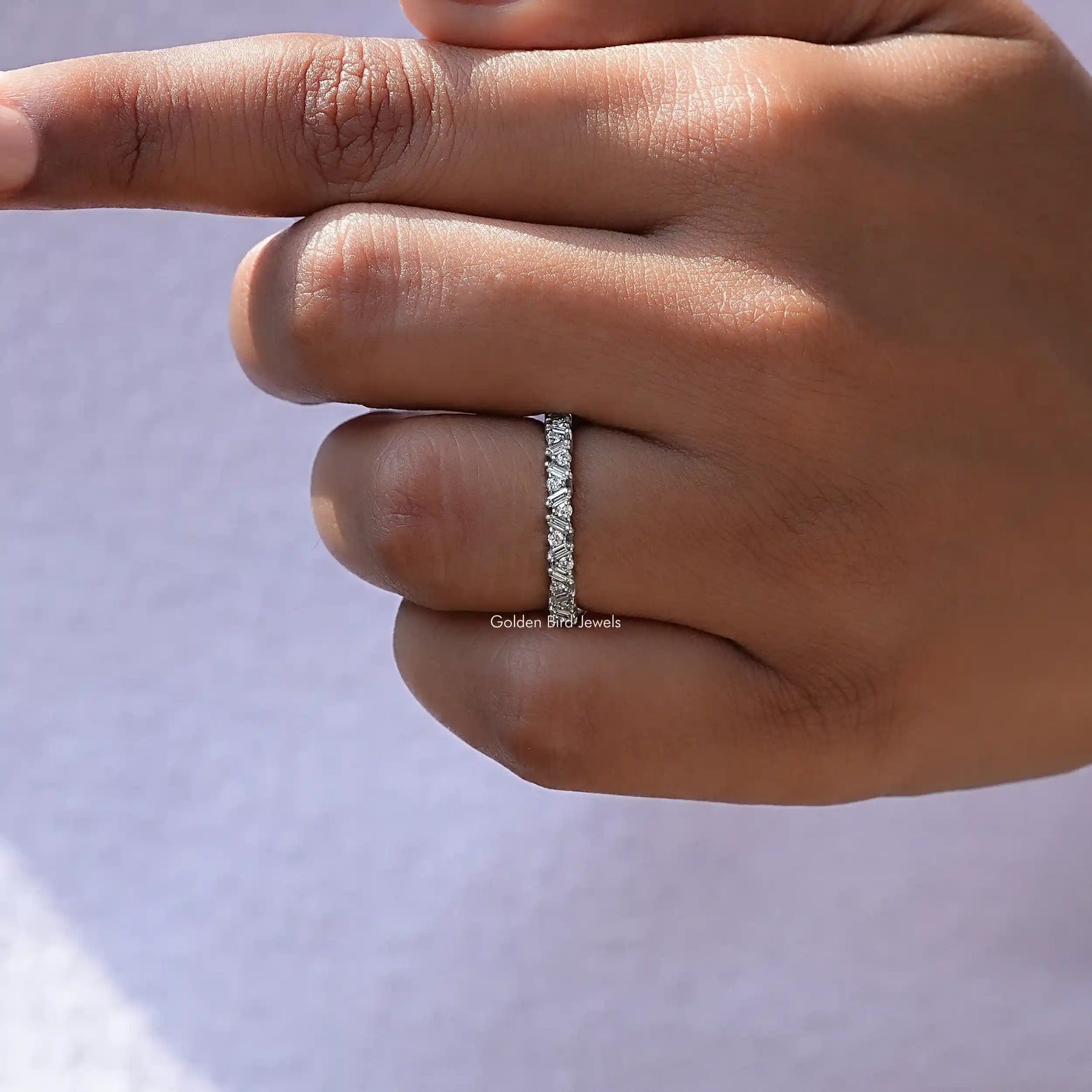 Round And Baguette Lab Diamond Half Eternity Band