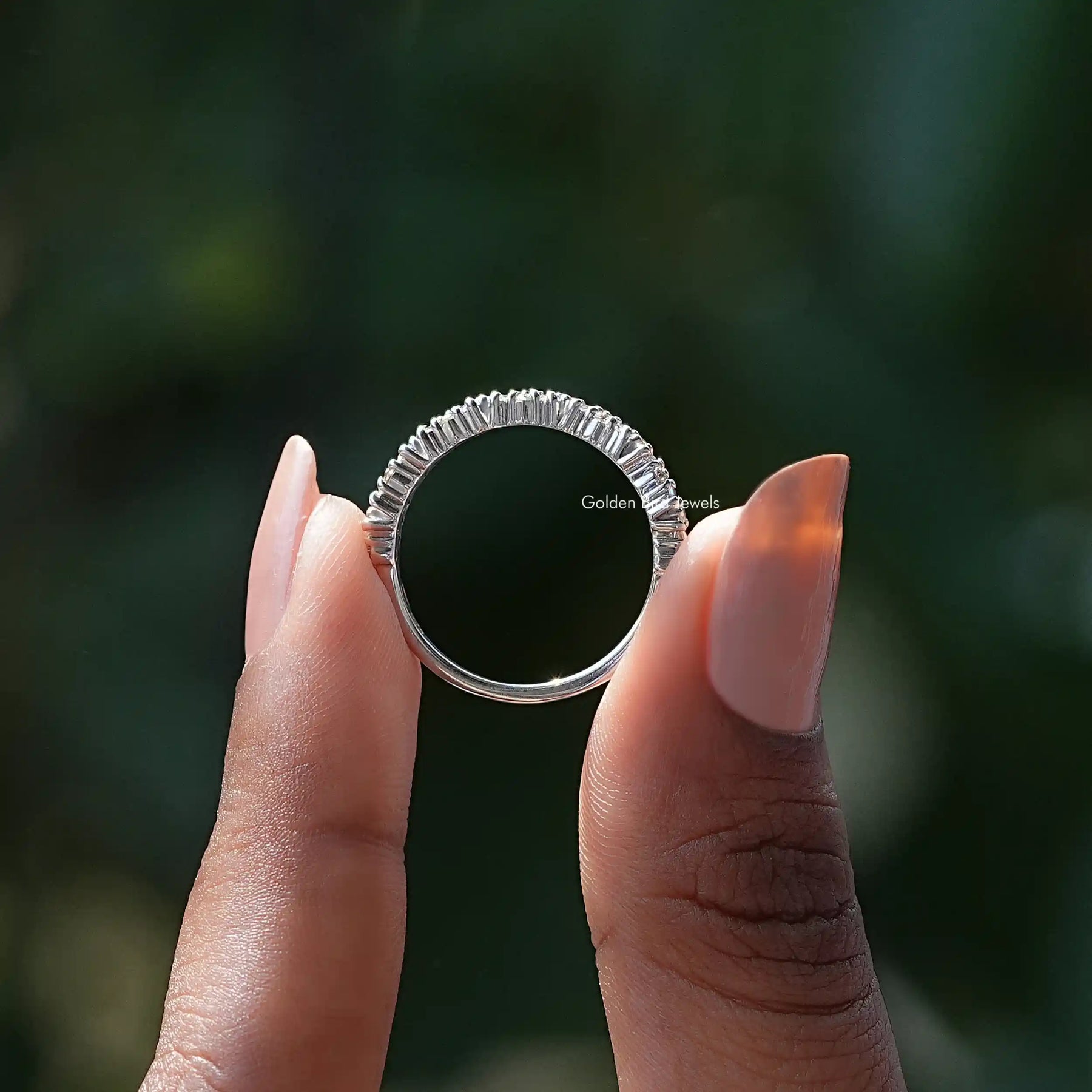 Round And Baguette Lab Diamond Half Eternity Band