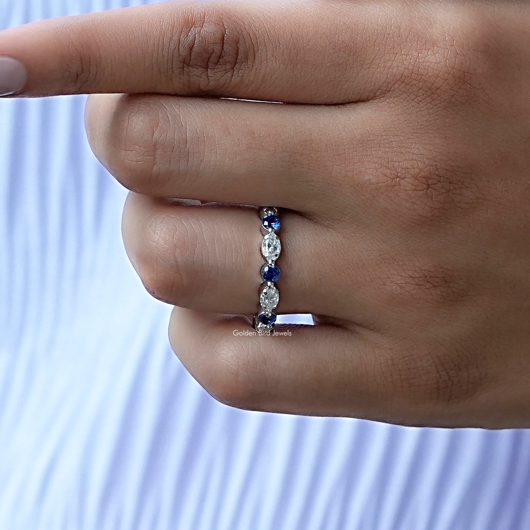 Detailed View of Round Cut Moissanite Wedding Band In White Gold