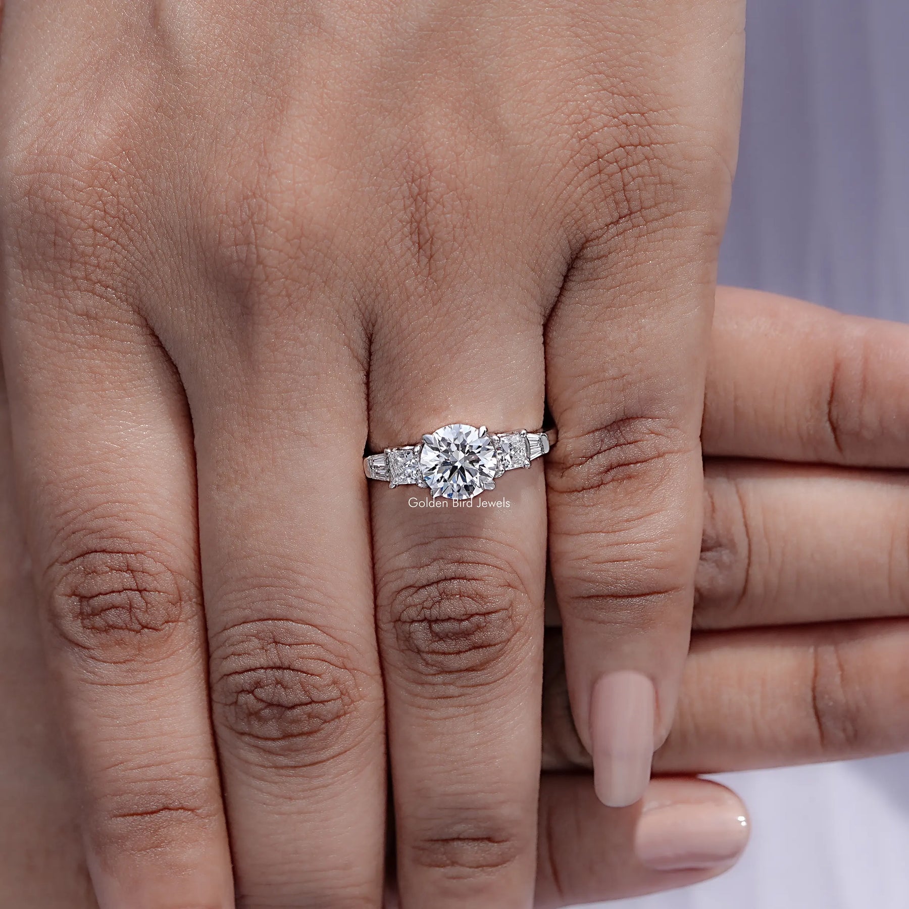 Top view of Round And Princess Lab Diamond Five Stone Ring
