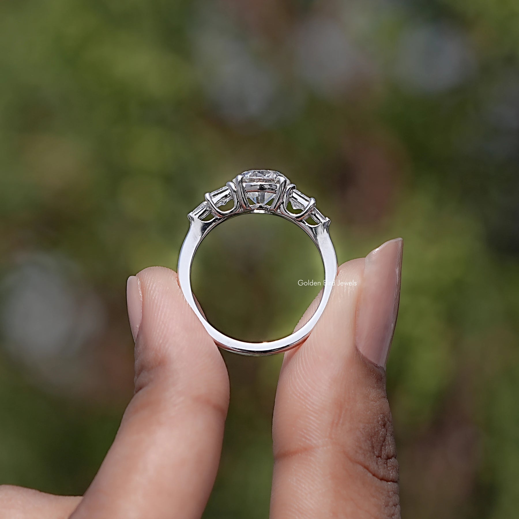 Back view of Round And Princess Lab Diamond Five Stone Ring