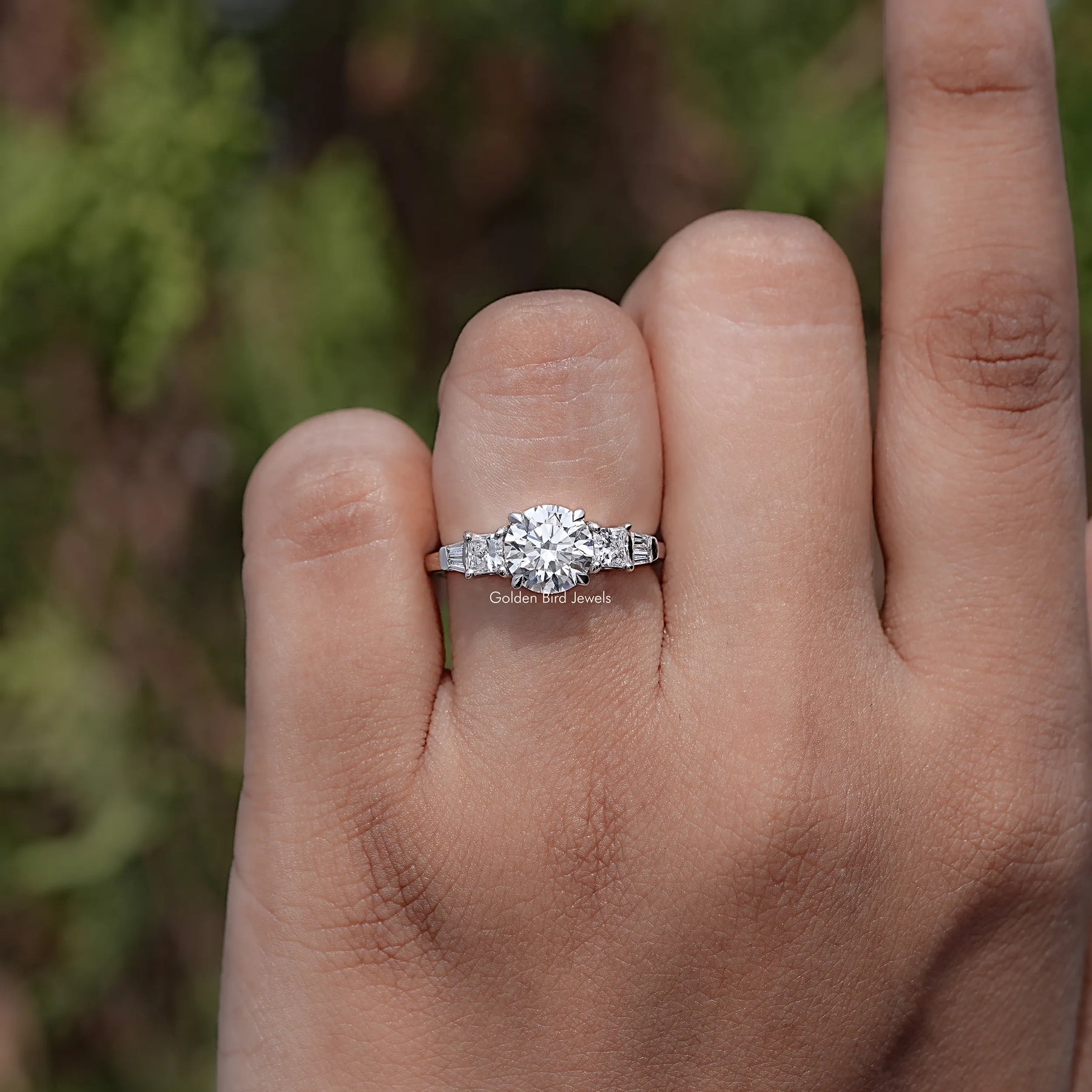 Front view of Round And Princess Diamond Five Stone Ring