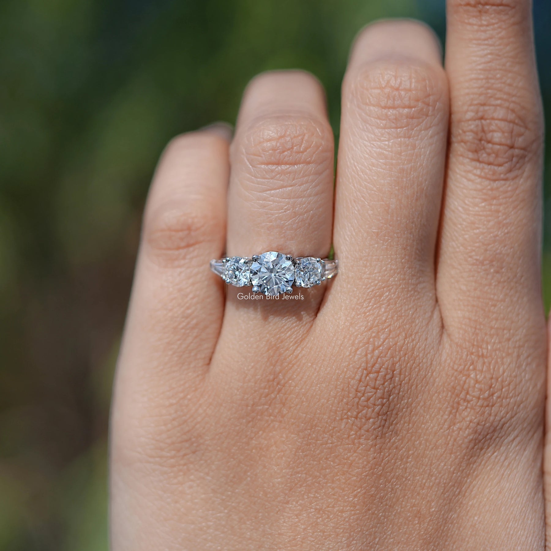 View of 5 Stone Round And Baguette Diamond Accent Ring In White Gold