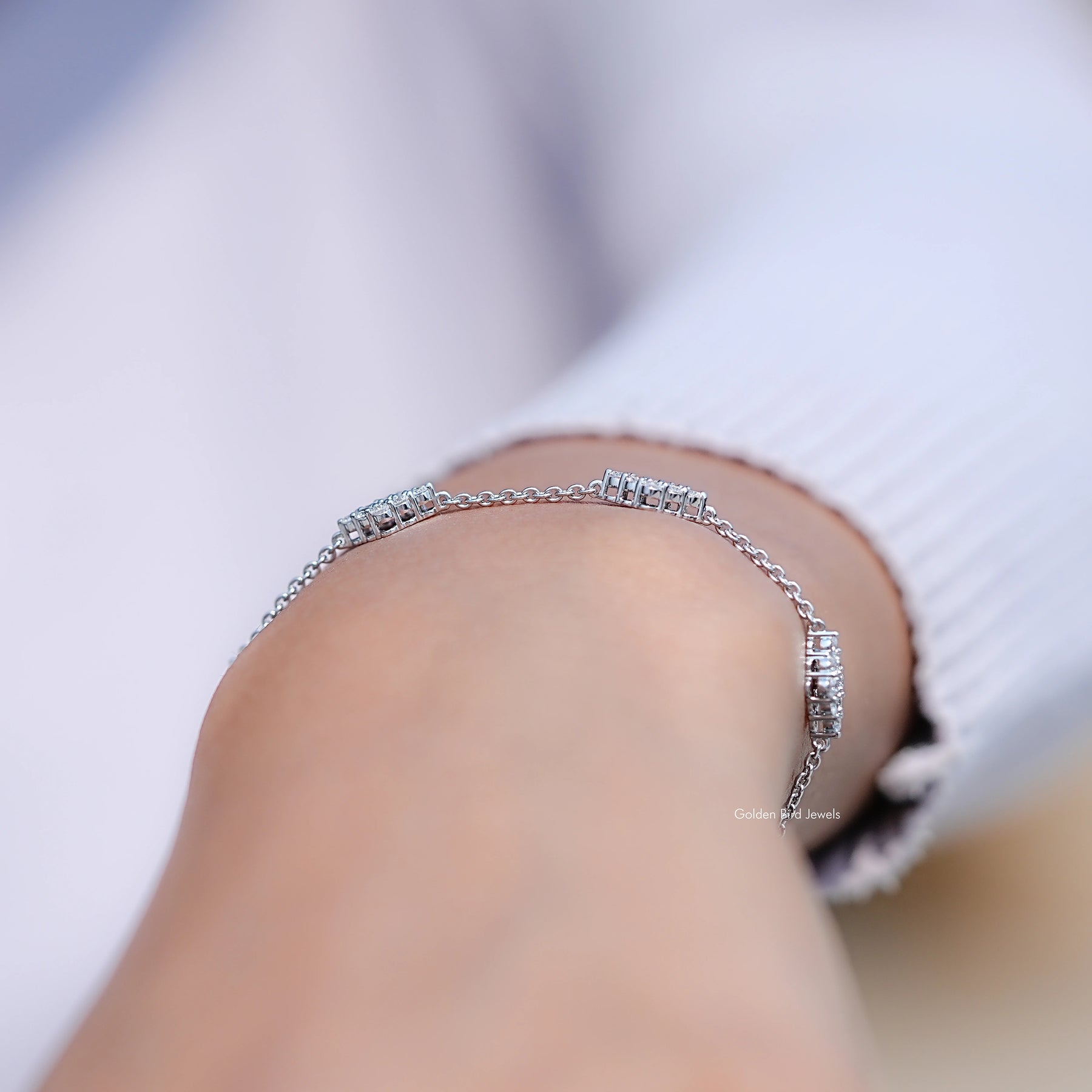 Round Cut CVD Diamond Station Chain Bracelet