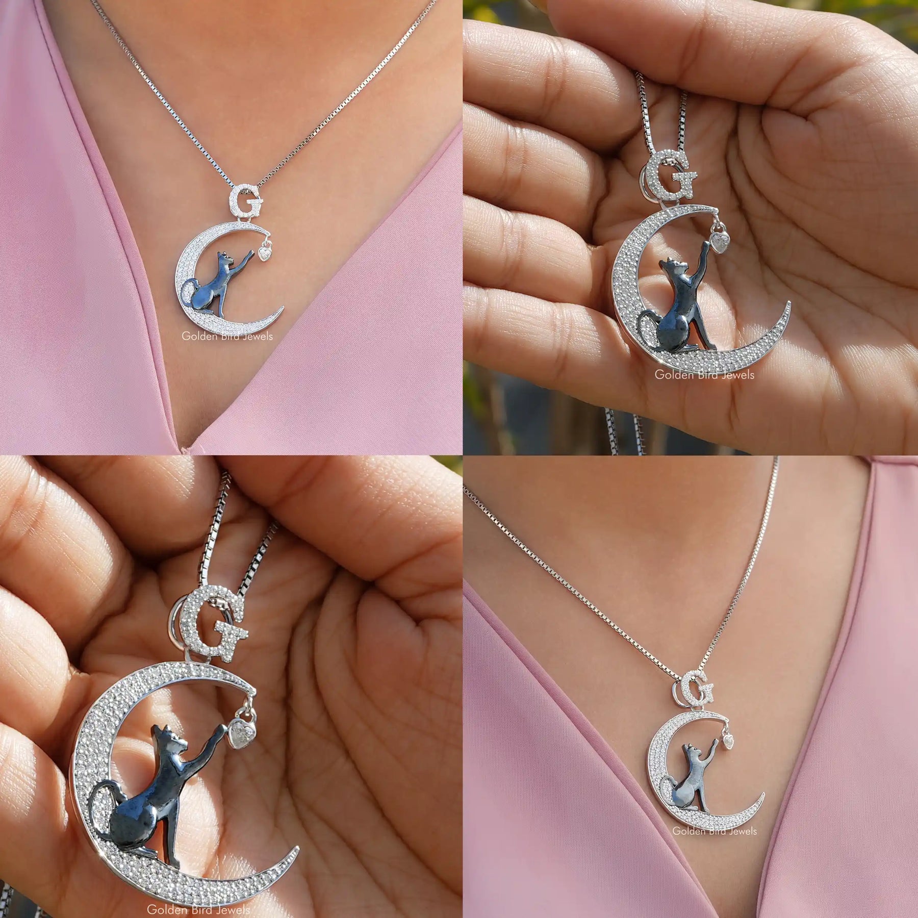 Front back side and close view of moissanite pendant for any occasion