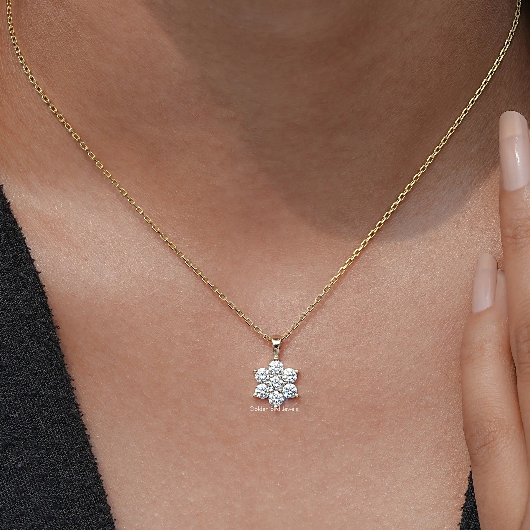 View Of Round Cut Diamond Floral Pendant In Women's