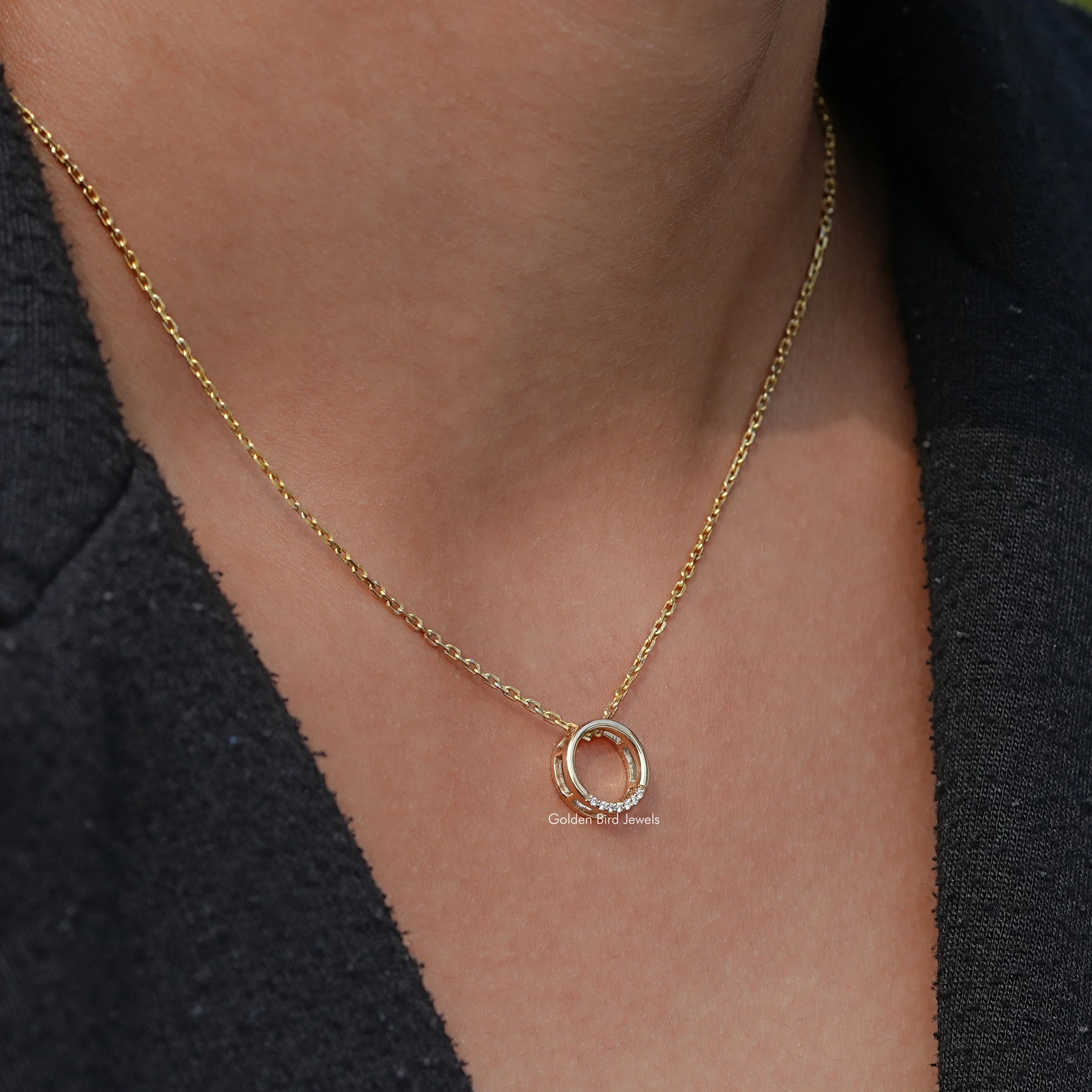 View Round Cut Diamond Open Circle Pendant of Women's