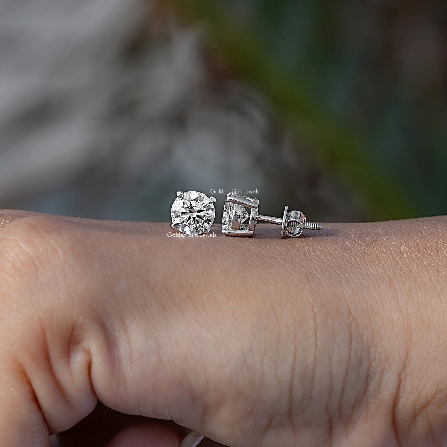Front And Back Side View Of round Cut diamond Stud Earrings