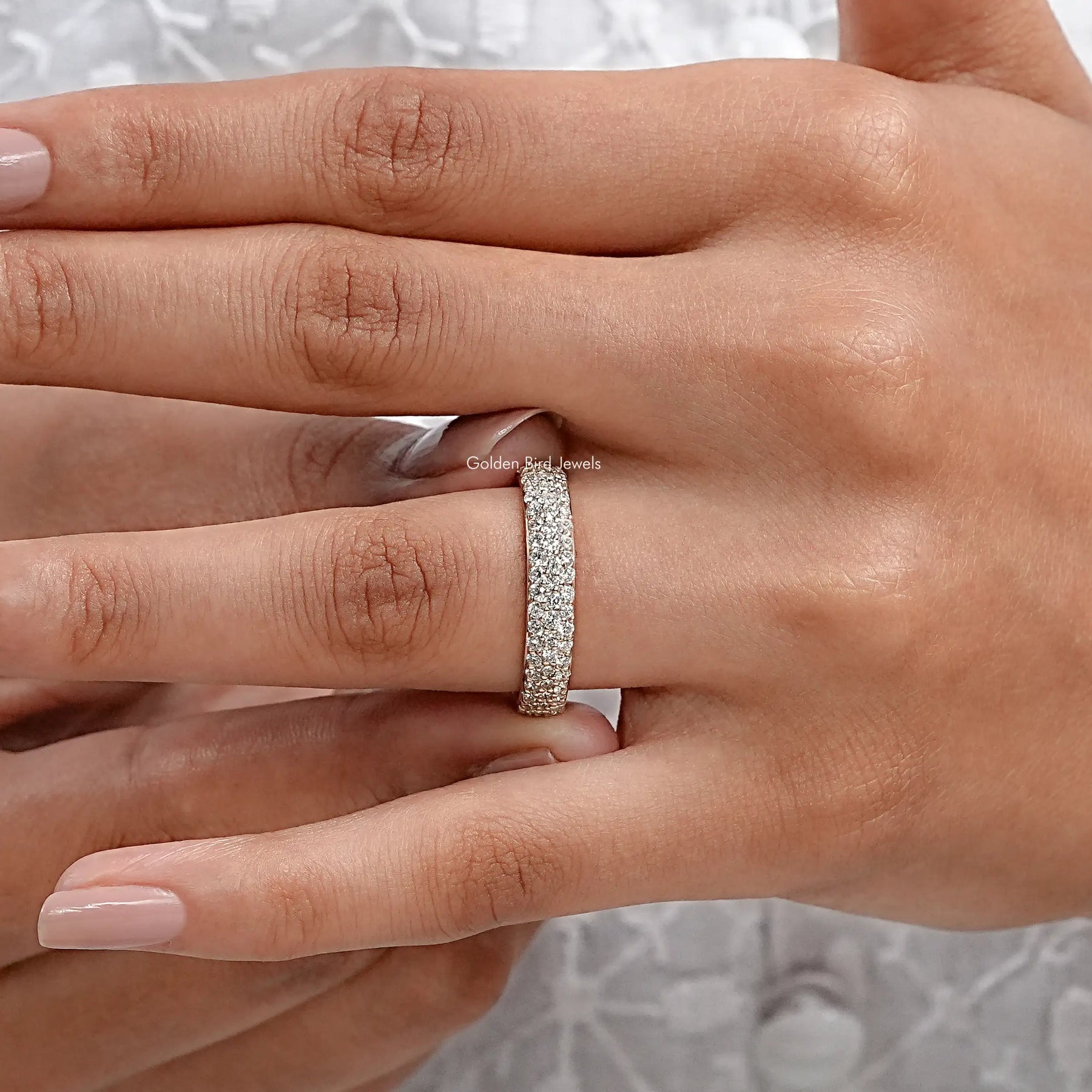 Round Cut Lab Diamond Pave Set Wedding Band