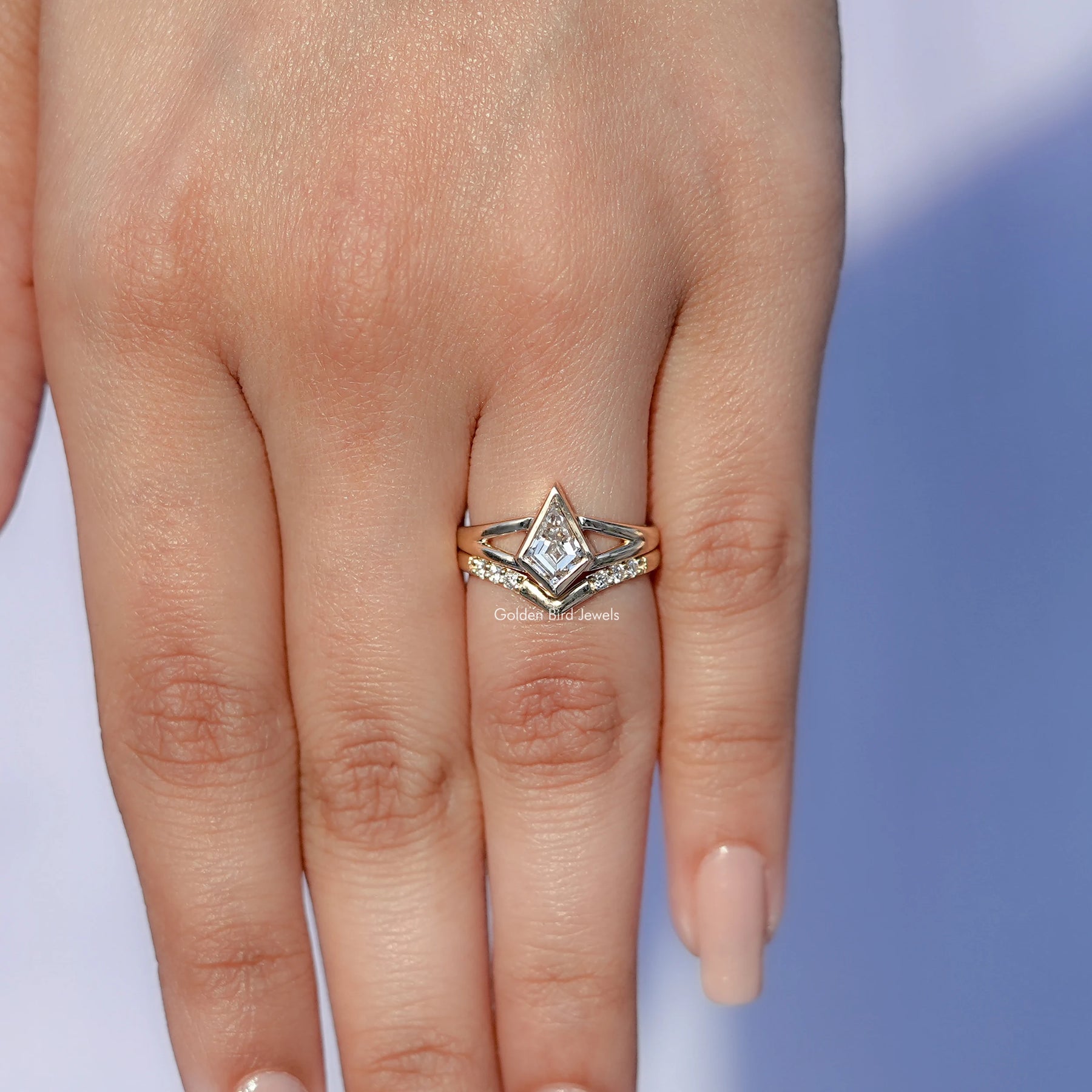 Close-Up View of Round Cut Lab Diamond Matching Wedding Band In Yellow Gold