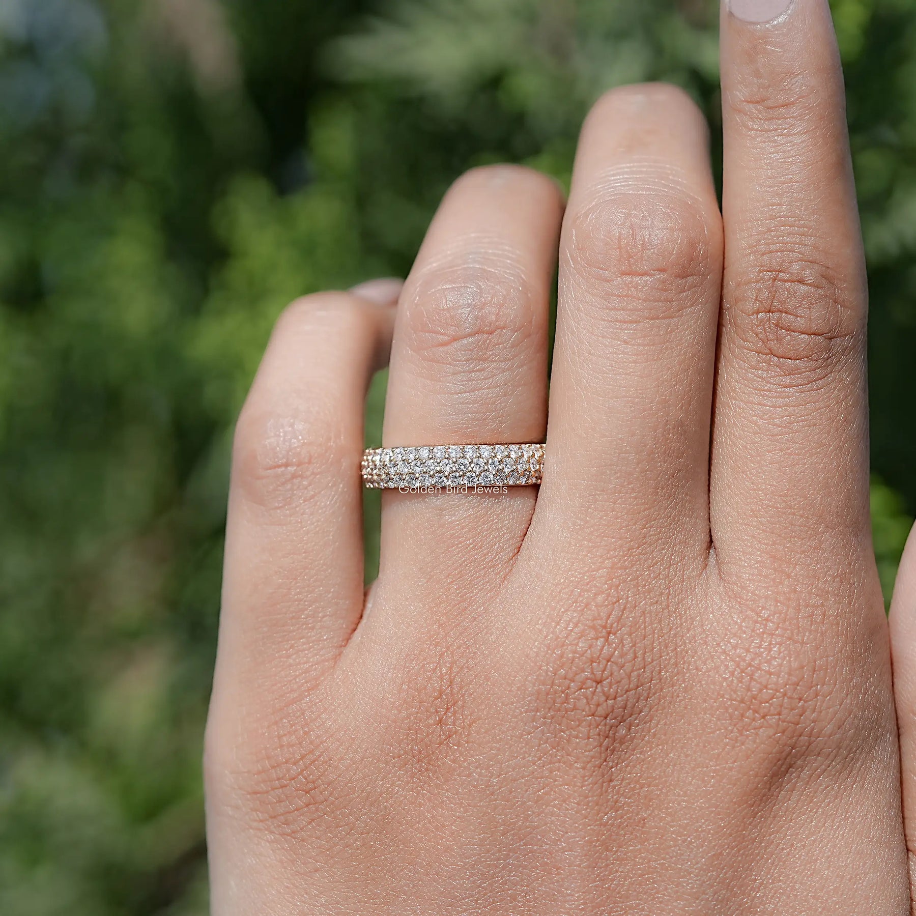 Round Cut Lab Diamond Three Row Pave Band
