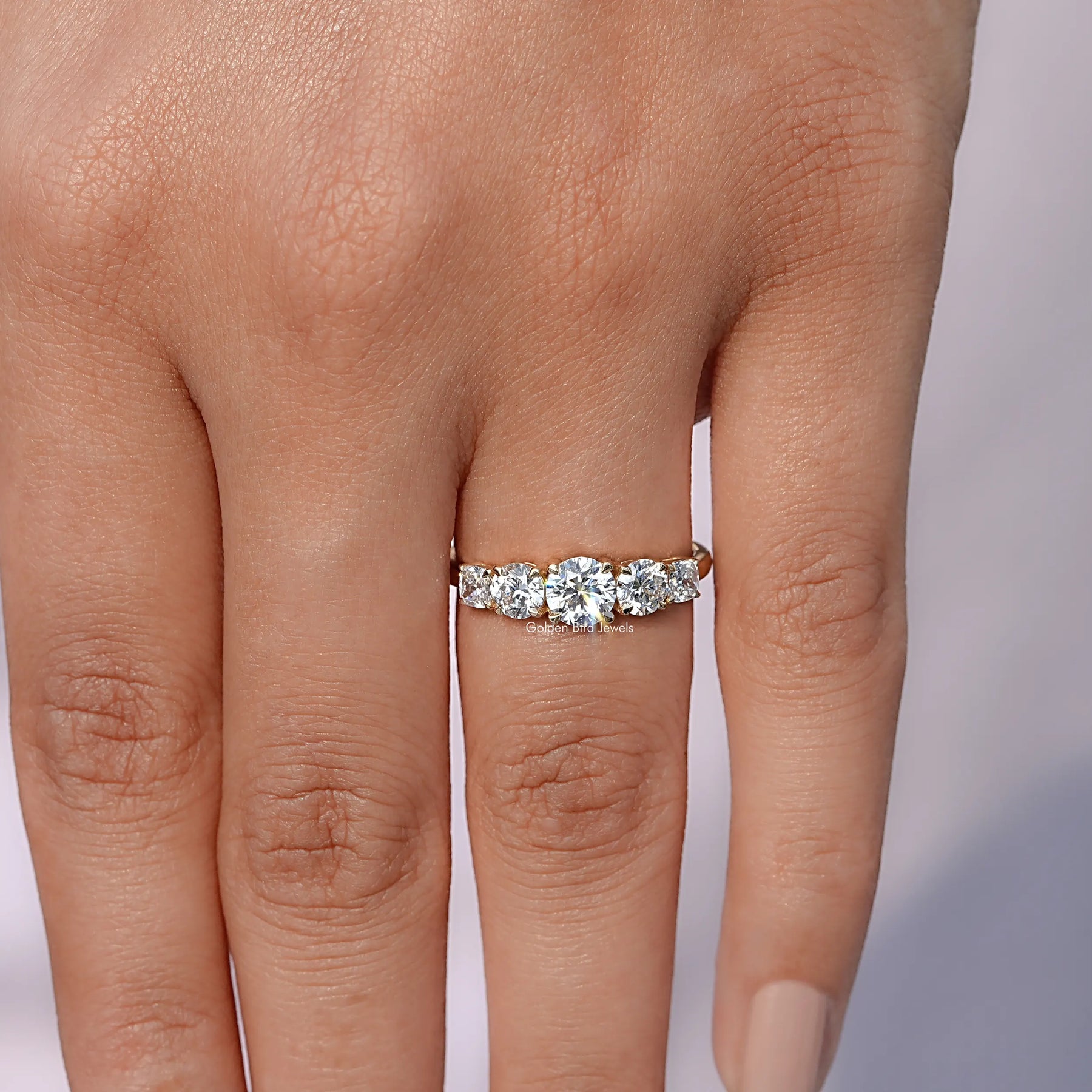 View of Round Cut Lab Diamond Ring In Finger
