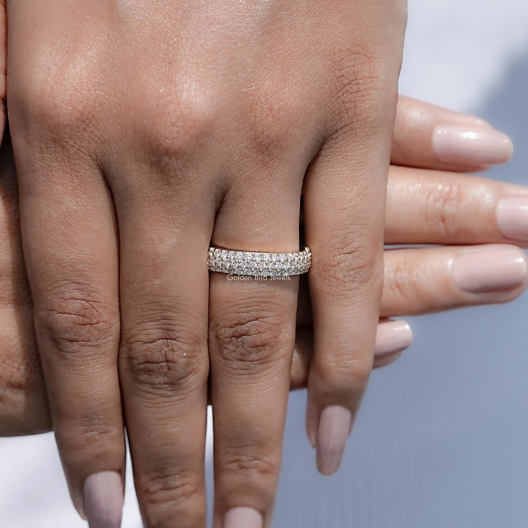 Round Cut Lab Diamond Three Row Pave Band