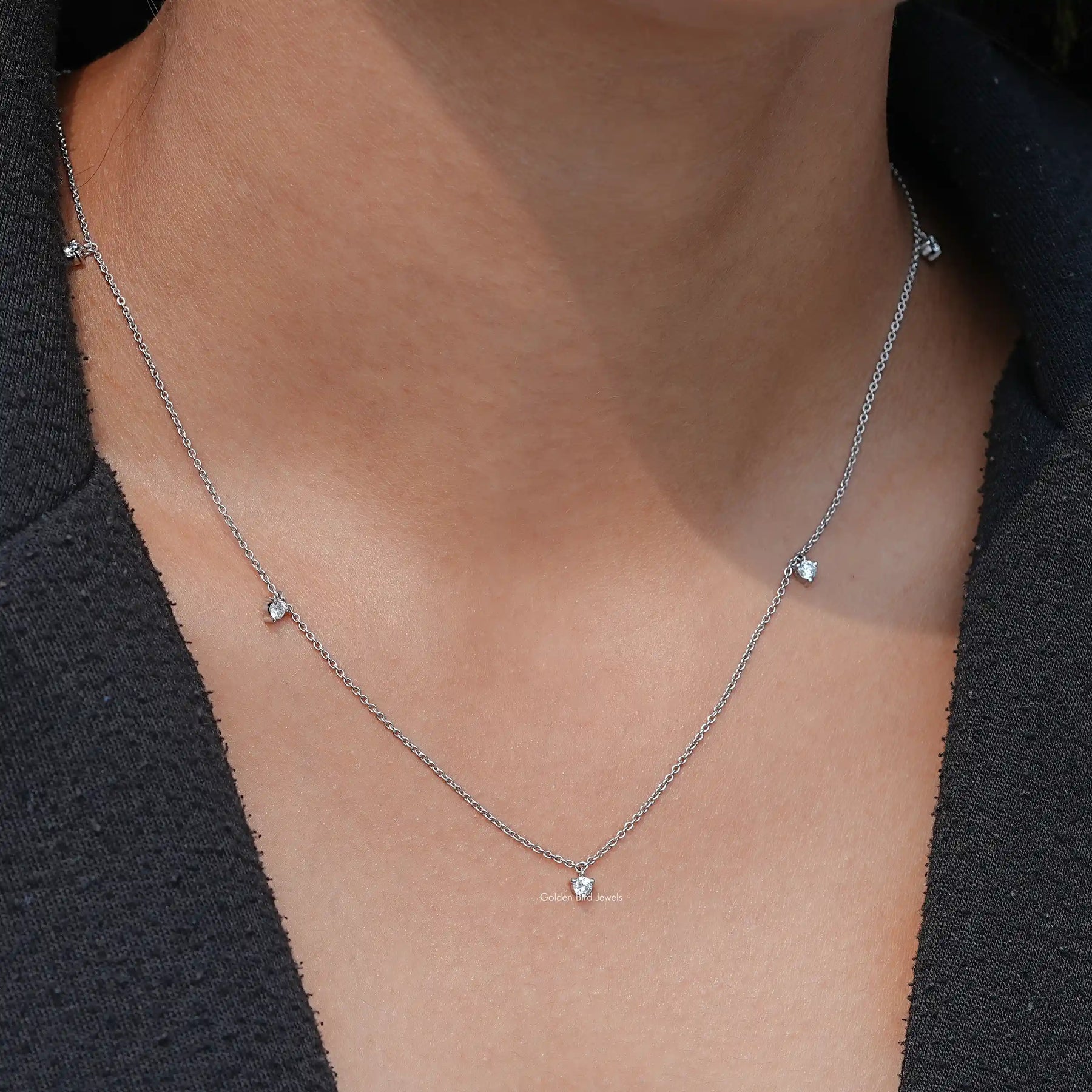 Neck's View of Lab Grown Diamond Station Necklace In Women's